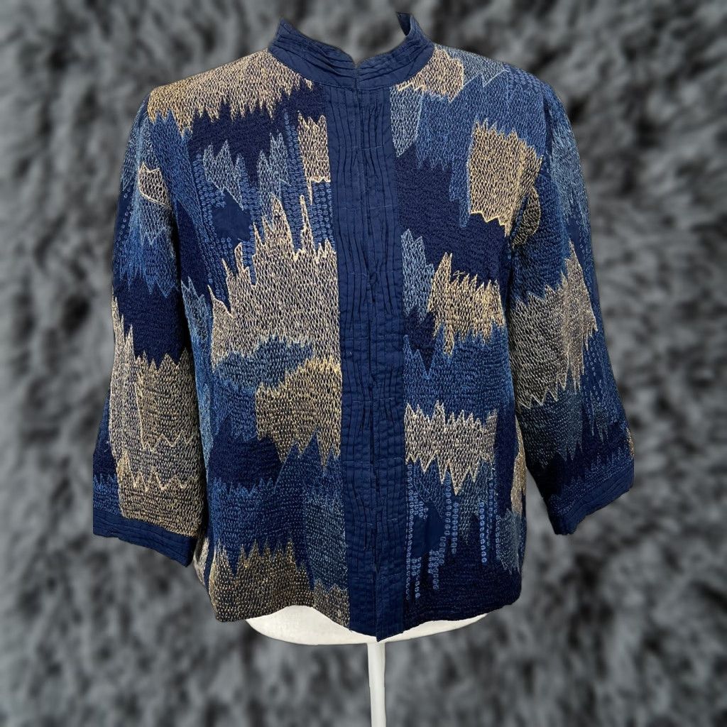 Vintage Chico’s Beauty Labelle Jacket Women Size 1 Blue Embroidered Mandarin Collar Size XS / US 0-2 / IT 36-38 - 1 Thumbnail
