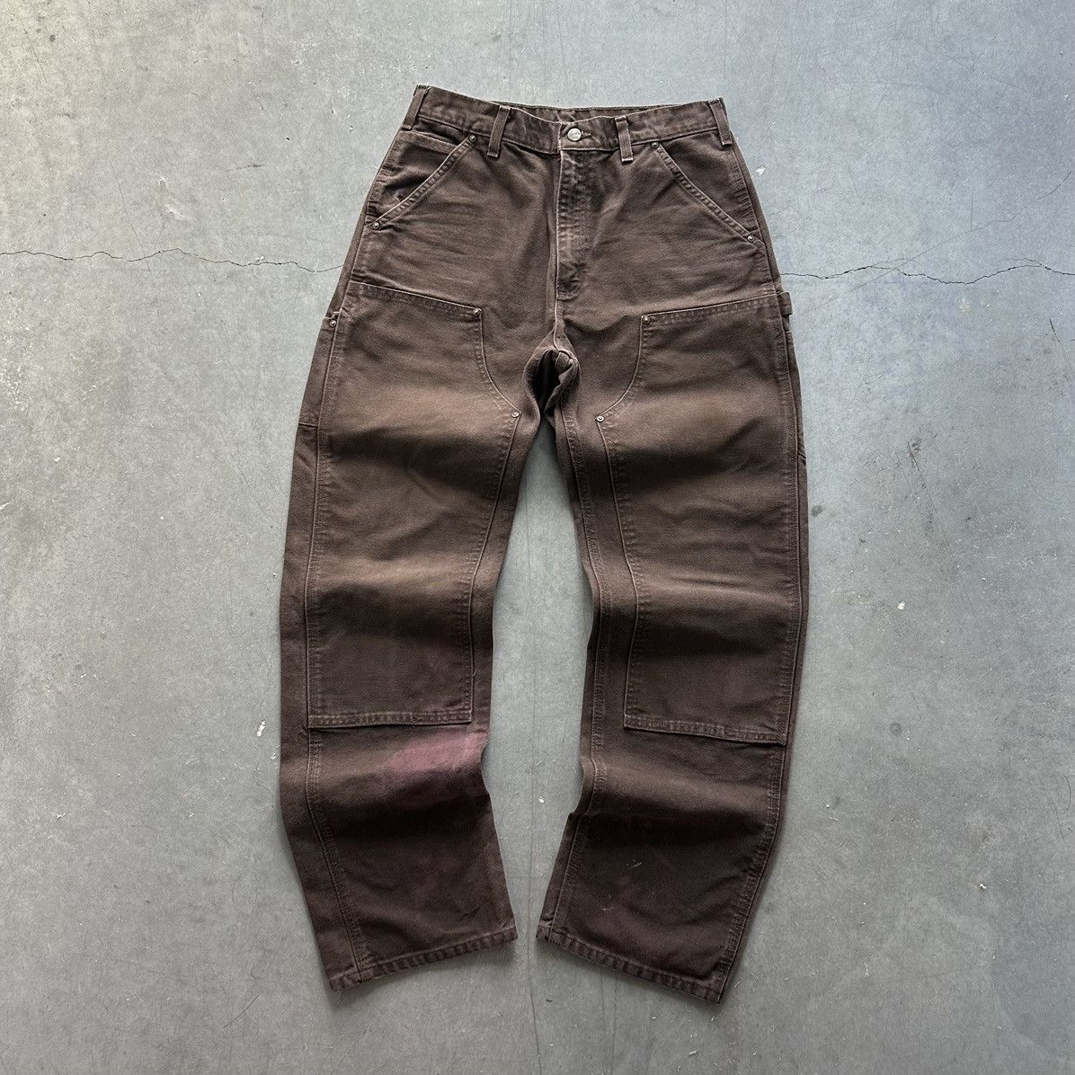 Pre-owned Avant Garde X Carhartt Crazy Vintage Carhartt Double Knee Pants Faded Grunge Baggy In Brown