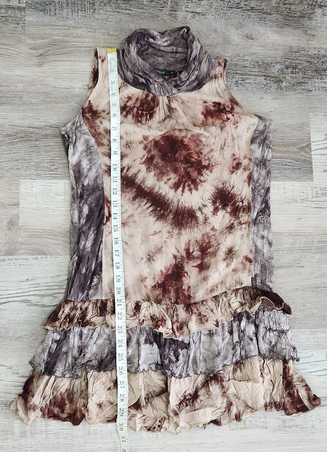 Designer Theme Top Size Small Tie Dye Brown Loose Turtle Neck Dress Size S / US 4 / IT 40 - 6 Thumbnail