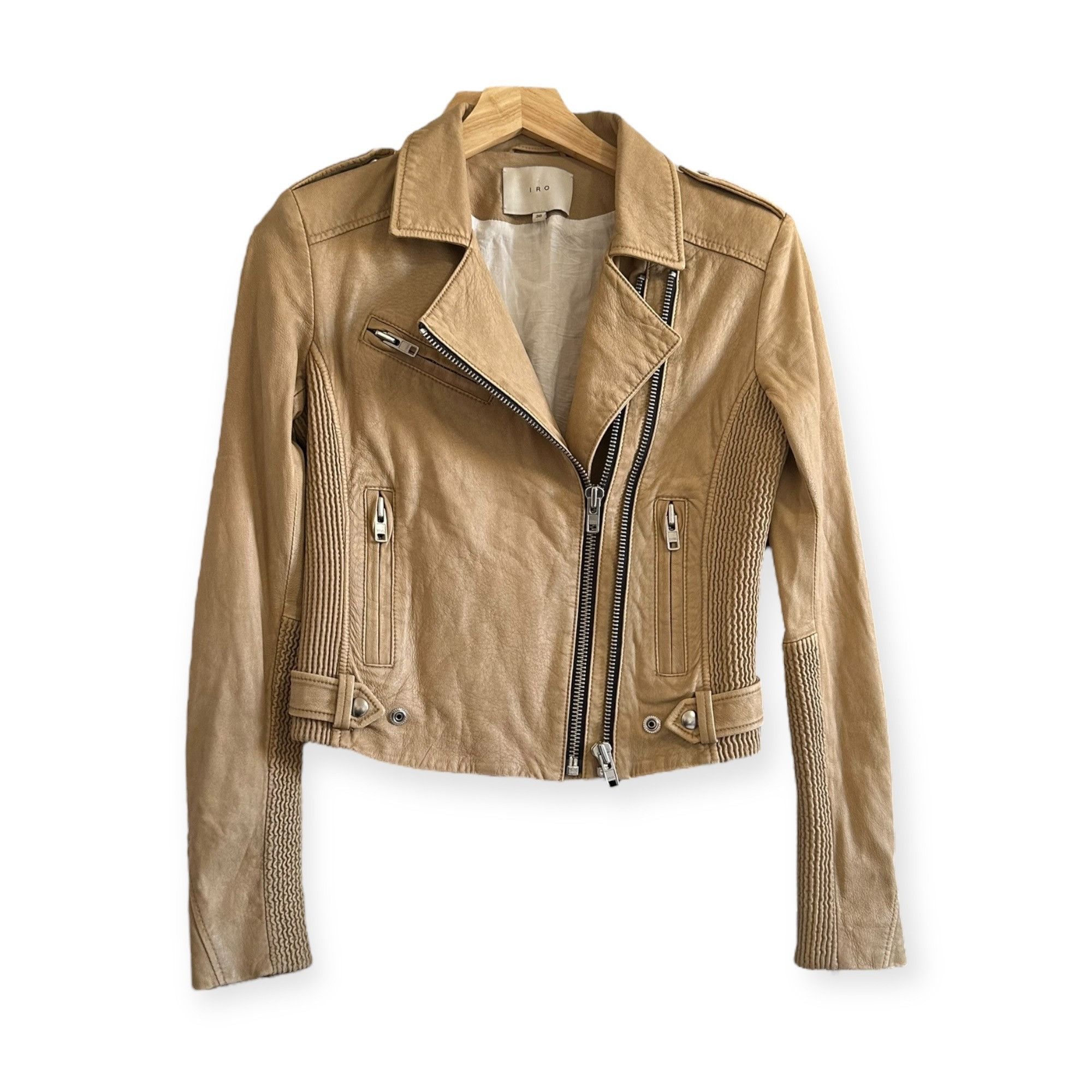 Iro IRO Evana Double Zip Leather Biker/Moto Jacket in Beige, Si Size XS / US 0-2 / IT 36-38 - 1 Thumbnail