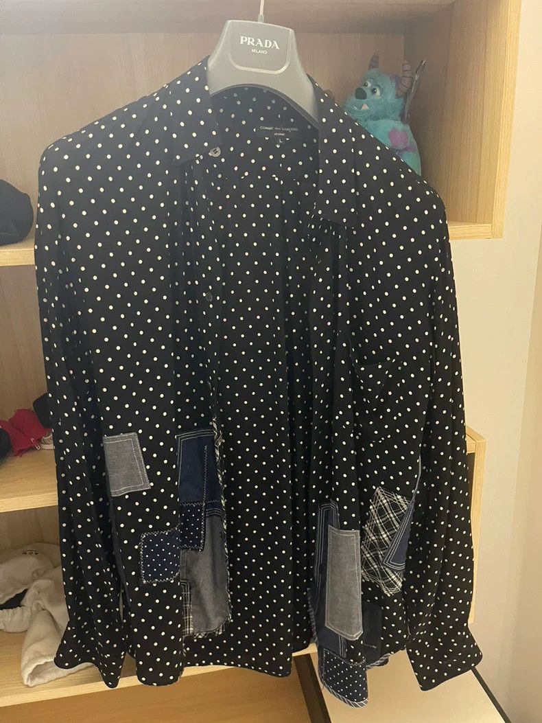 Comme des Garcons Black Polka Dot Shirt with Patch Details- DMC Size US L / EU 52-54 / 3 - 1 Thumbnail
