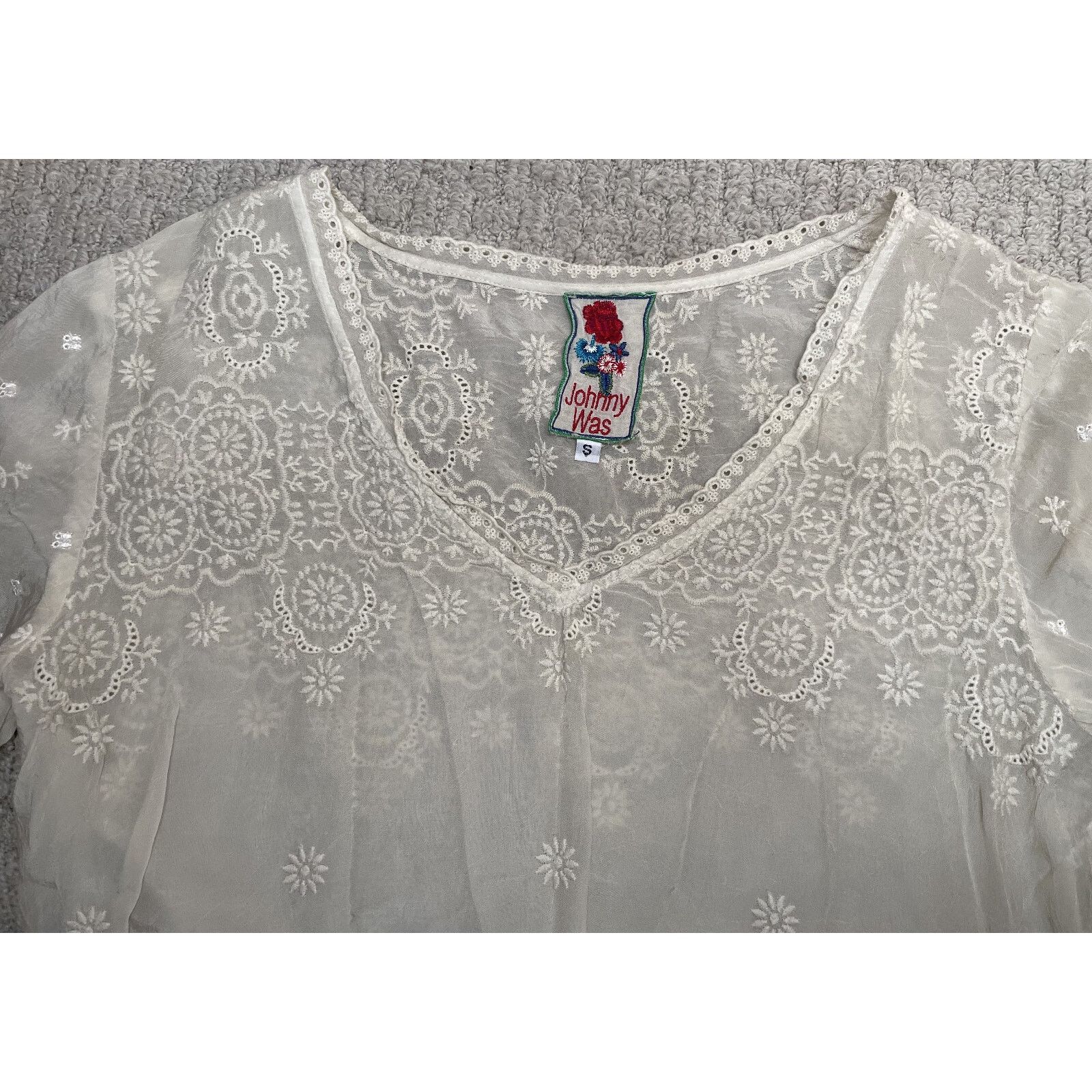 Johnny Was Johnny Was Ivory Embroidered Tunic Top S 3/4 Sleeves Floral Size S / US 4 / IT 40 - 7 Thumbnail