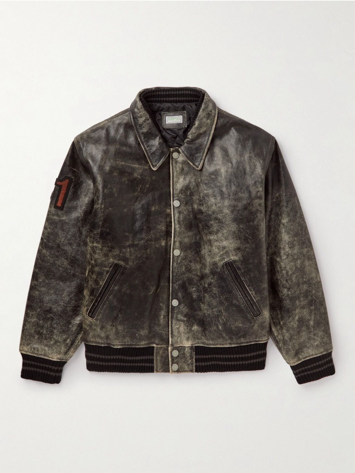 Guess Appliquéd Distressed Leather Varsity Jacket | Grailed