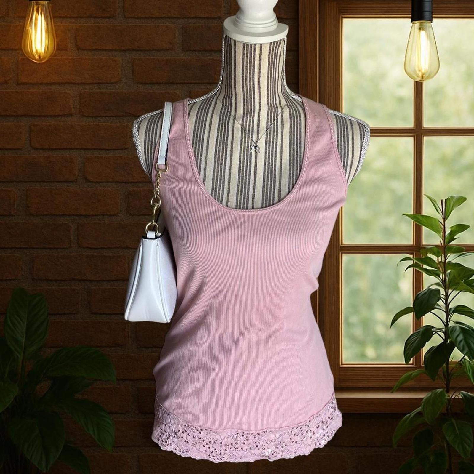 Express Pink lace top with glitter sequence detailing Size L / US 10 / IT 46 - 4 Thumbnail