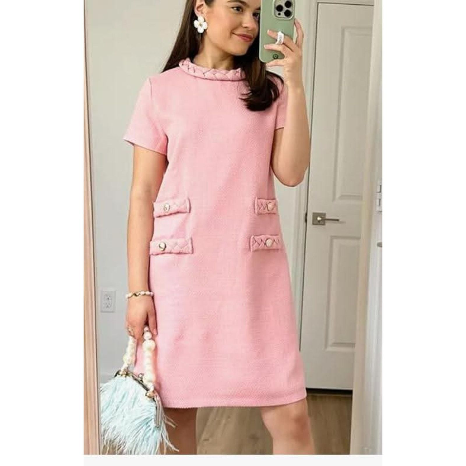 The Unbranded Brand Women's Tweed Dress Short Sleeve Crew Neck A-line SIZE LARGE Size L / US 10 / IT 46 - 3 Thumbnail