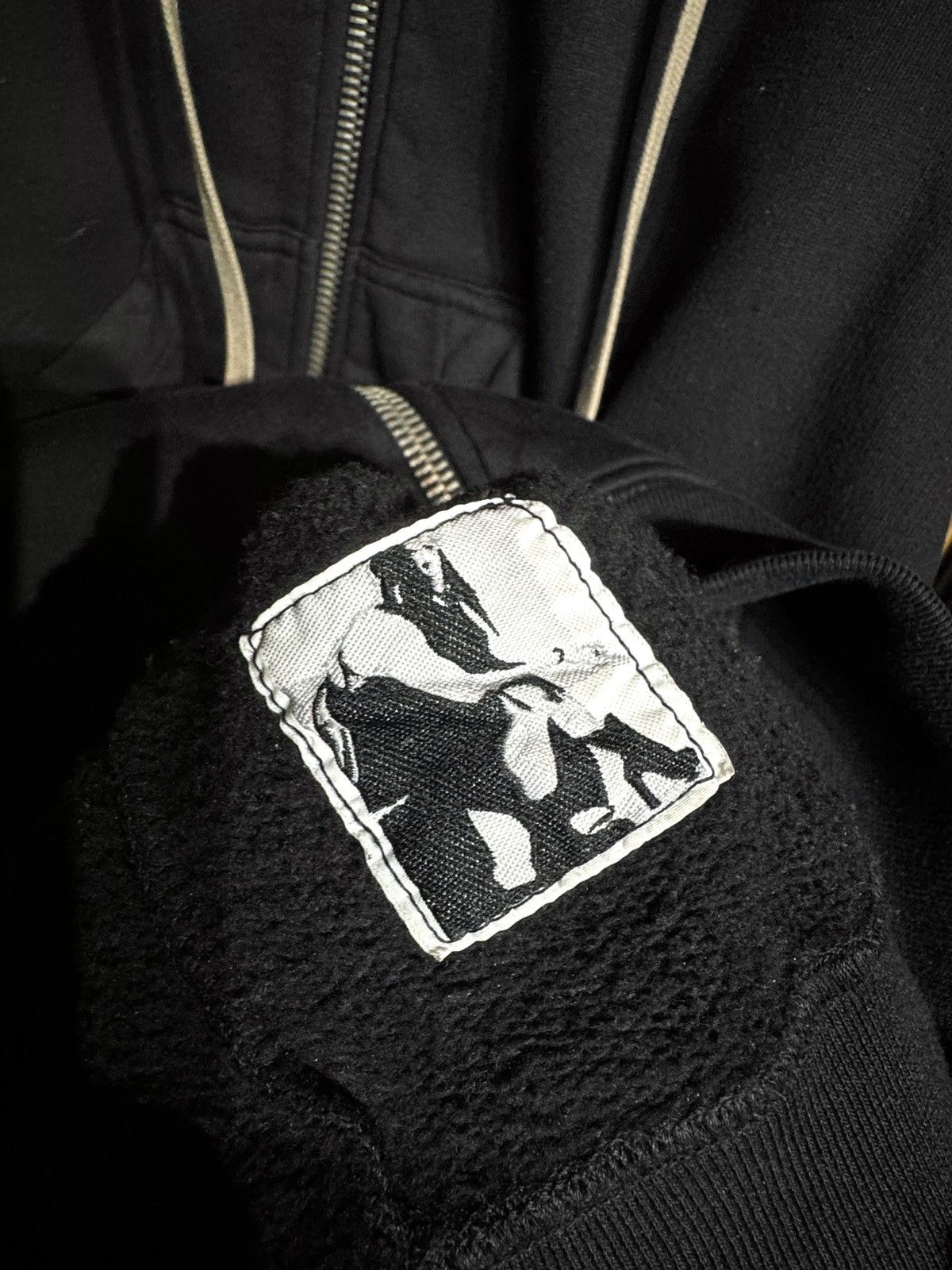 Rick Owens Drkshdw RARE $1283 LEATHER LAMBSKIN BLACK MILK BLACK HOODIE SWEATER Size US L / EU 52-54 / 3 - 8 Thumbnail