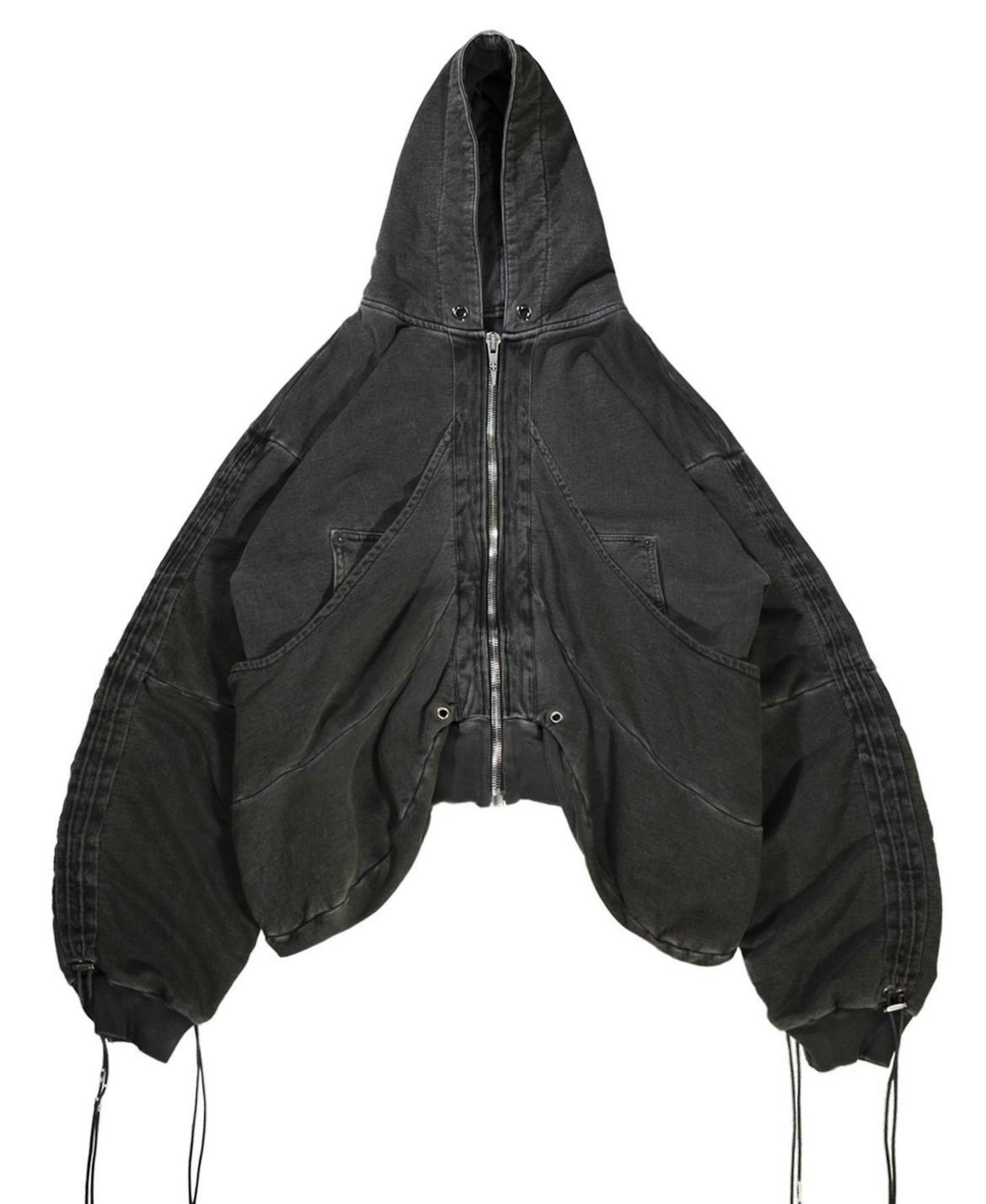 image of Shine Luxury Golucida Layered Jumbo Zipper Cargo Hoodie in Black, Men's (Size Medium)