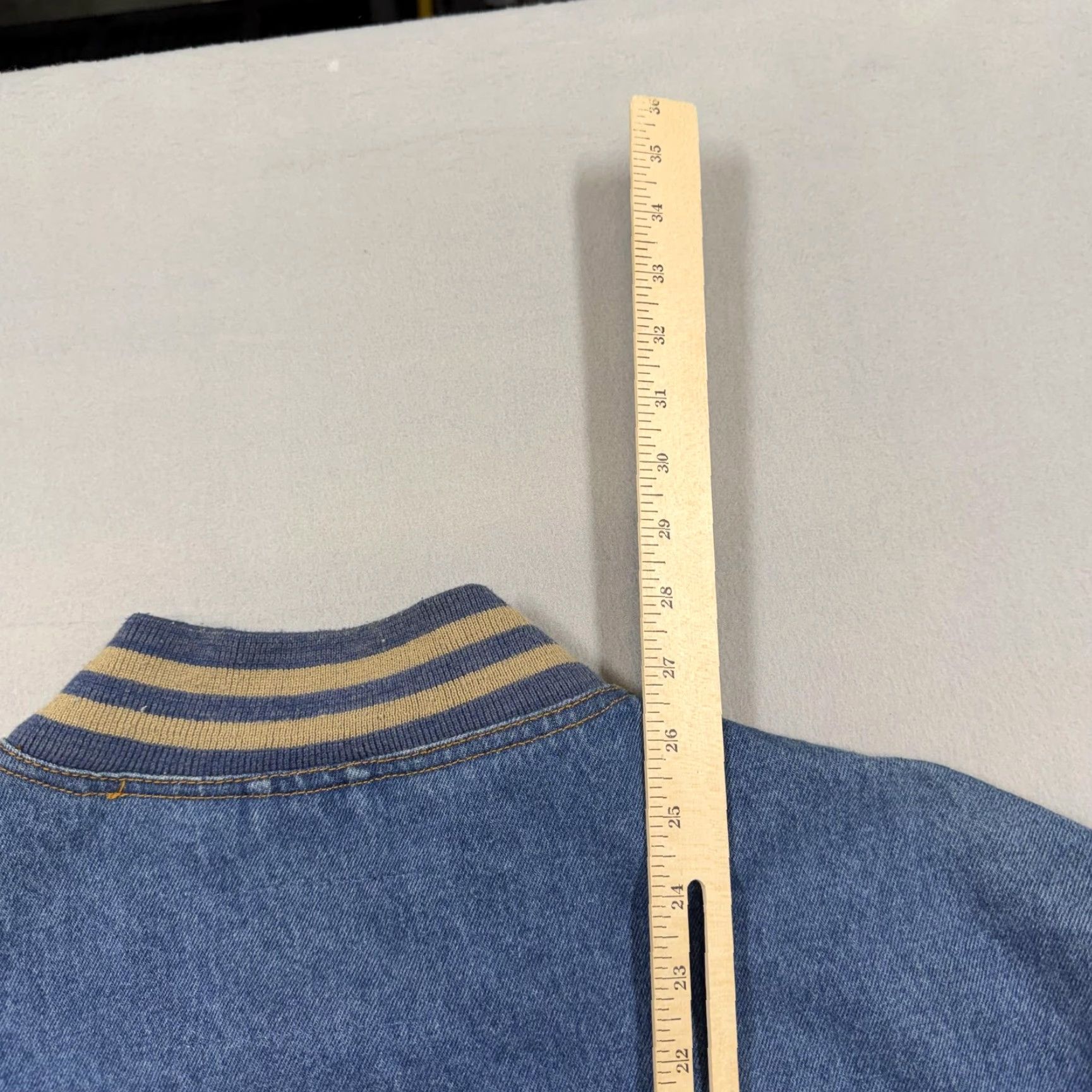 Denime Tri-Mountain Jacket Mens L Denim Varsity Snap Front Workwear Blue Cotton Denim Pockets Short Jacket Mens Size US L / EU 52-54 / 3 - 8 Thumbnail