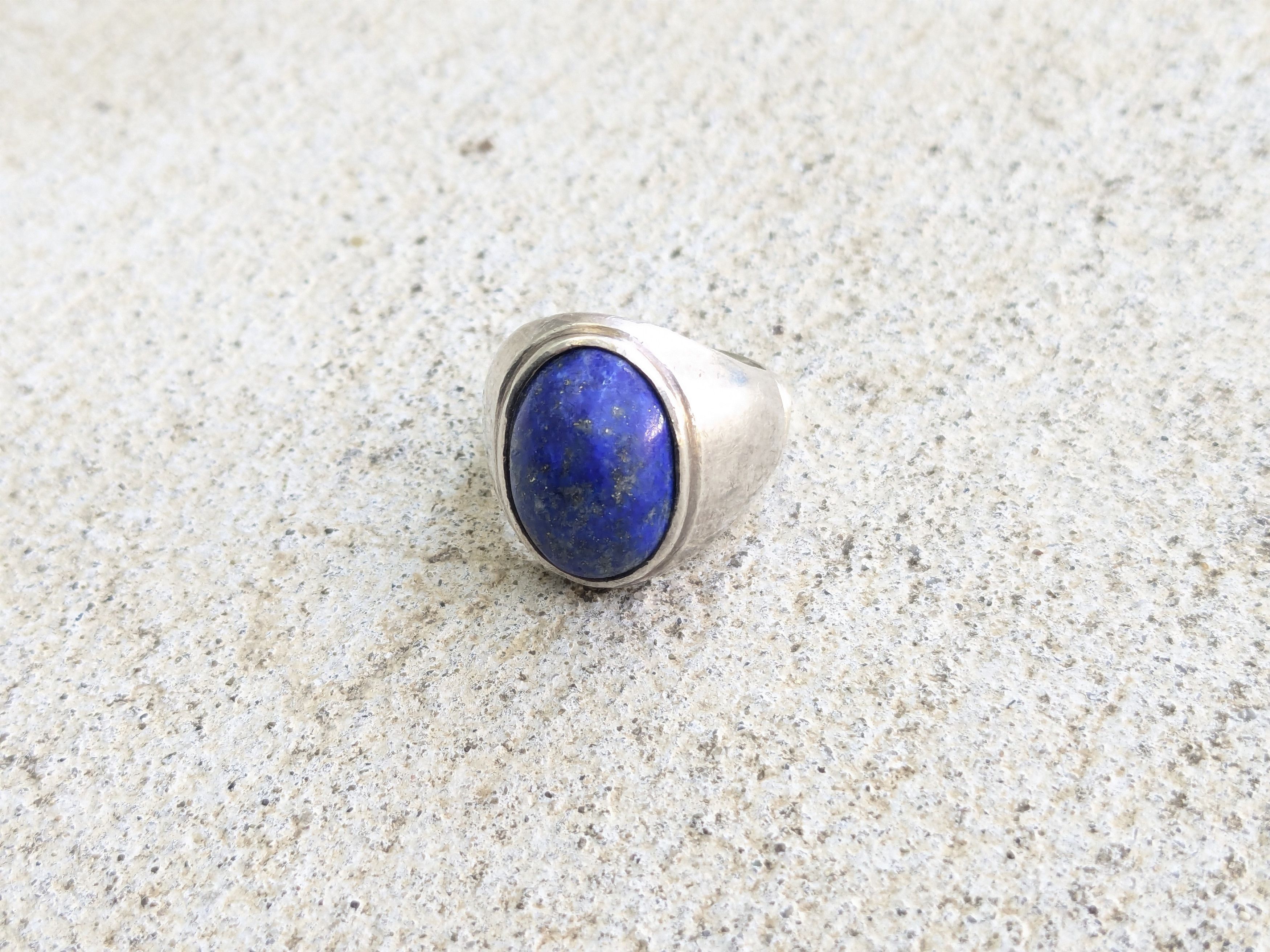 Jewelry Vintage Sterling Silver Ring Blue Lapis Lazuli Oval Cabochon Size ONE SIZE - 5 Thumbnail