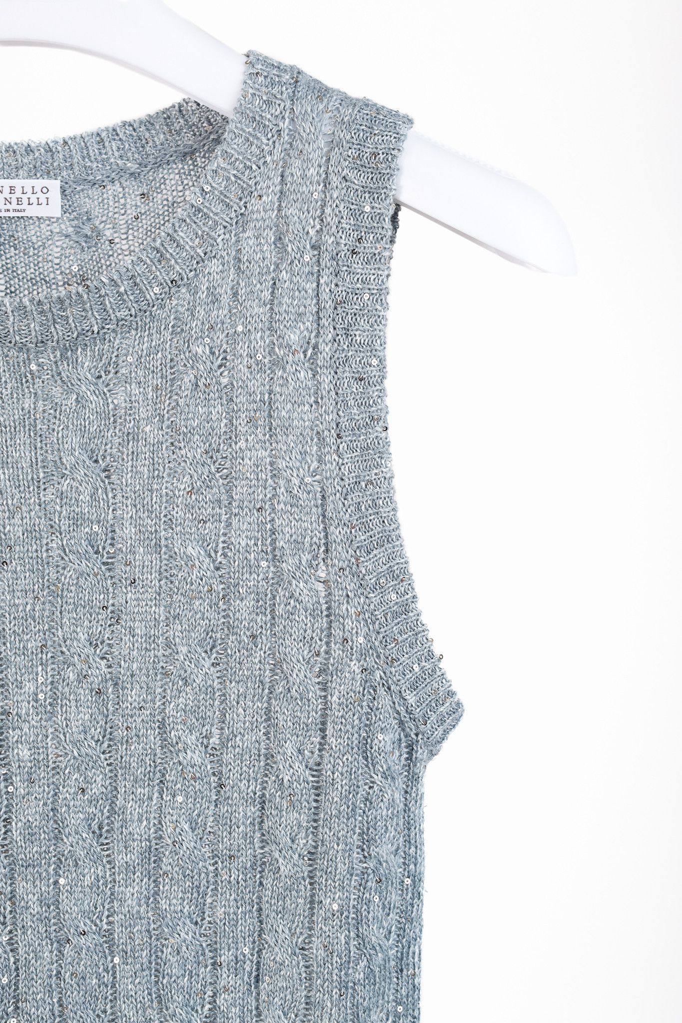Brunello Cucinelli Brunello Cucinelli SS/23 Linen-Blend Sequin Knit Vest Size M / US 6-8 / IT 42-44 - 5 Thumbnail