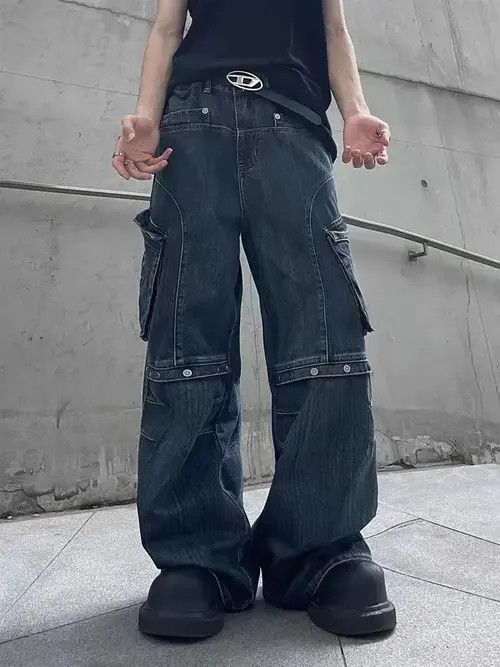 Japanese Brand × Jean Retro heavy duty workwear large pocket wide leg jeans Size US 32 / EU 48 - 2 Thumbnail