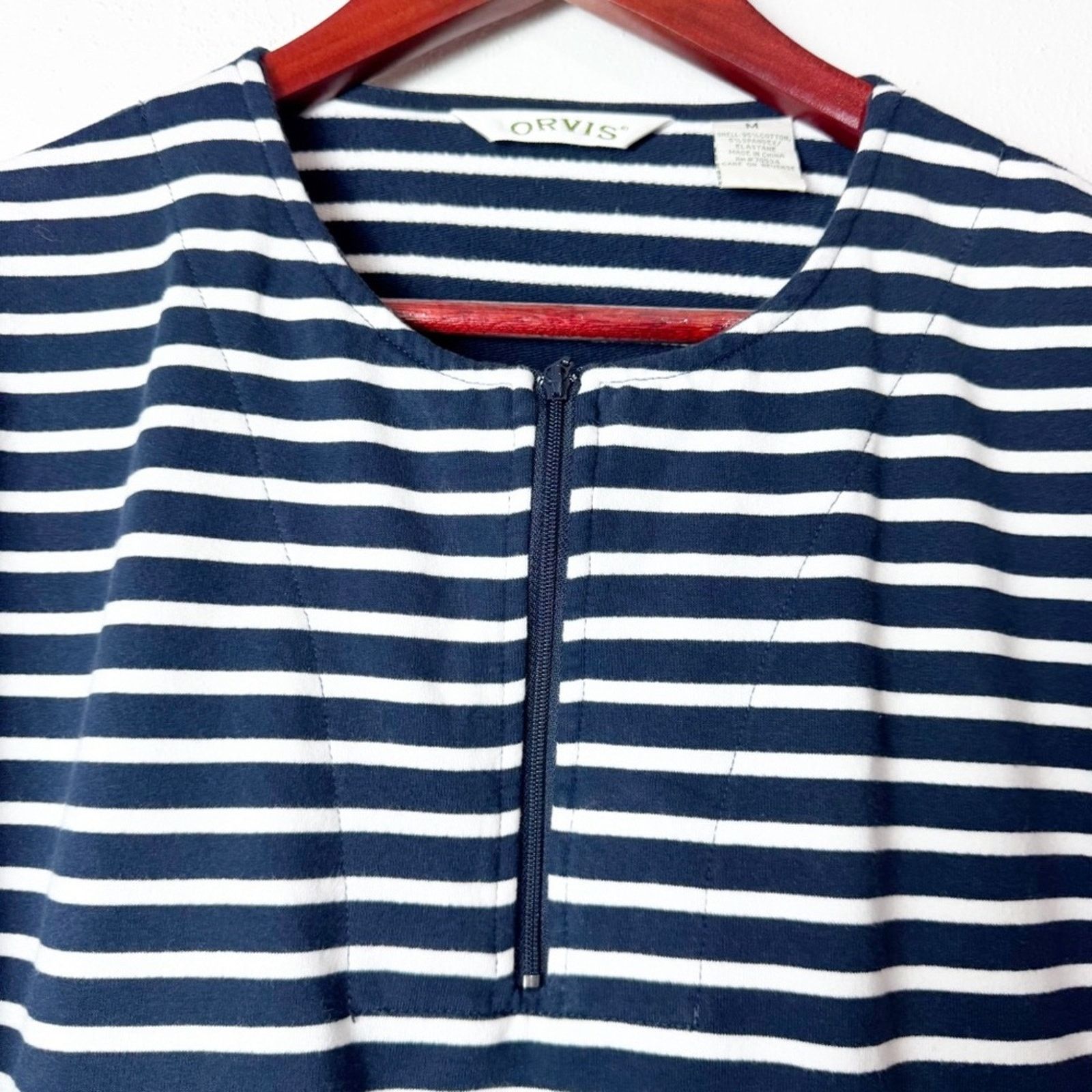 Orvis Orvis Navy & White Striped 3/4 Zip Popover Top Womens Med Size M / US 6-8 / IT 42-44 - 4 Thumbnail