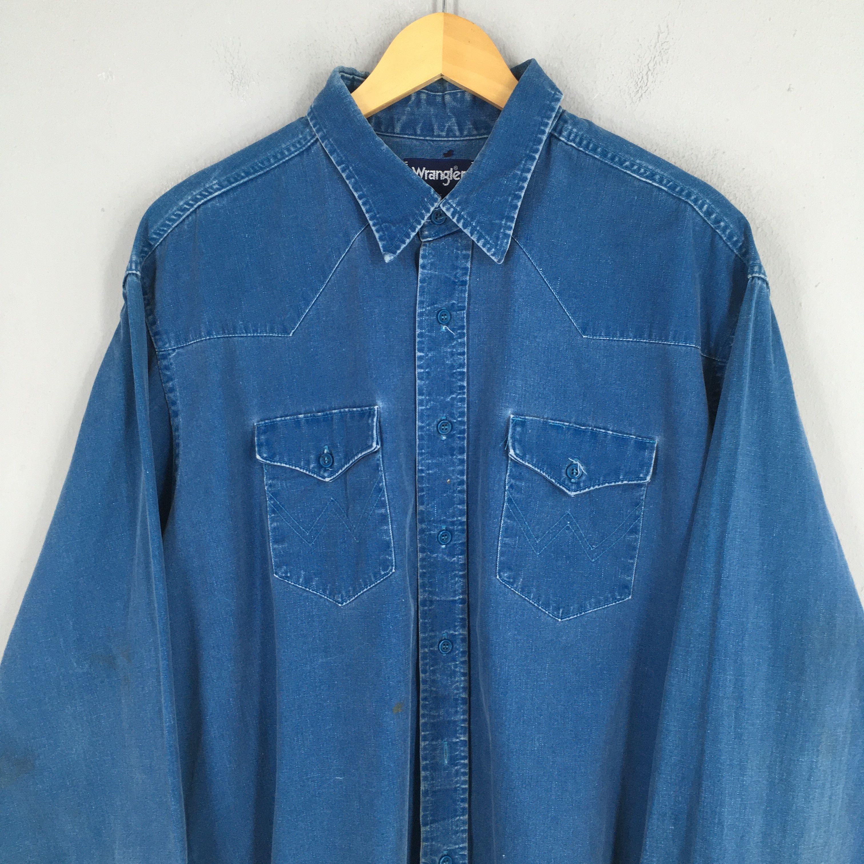 Wrangler Vintage Wrangler Blue Indigo Denim Stripes Shirt 2XL Size US XXL / EU 58 / 5 - 2 Thumbnail
