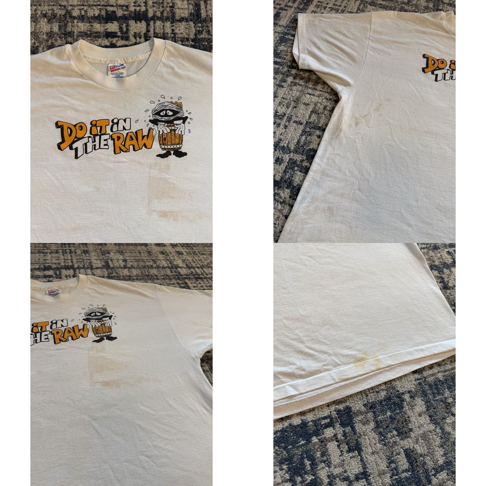 Hanes VINTAGE 90s The Oyster Bar Do It In The Raw T Shirt 2XL Hanes White Cotton Graphic Print Crew Neck Short Sleeve Men 90s Beach Daytona Beach Florida Size US XXL / EU 58 / 5 - 8 Thumbnail