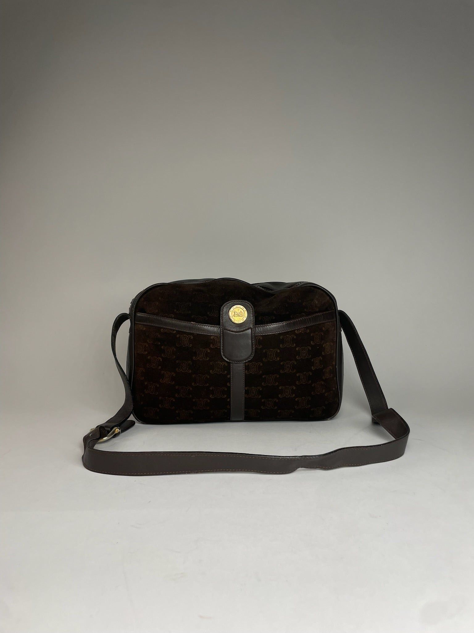 Celine Vintage Paris Suede Monogram Shoulder Crossbody Bag Brown Size ONE SIZE - 1 Thumbnail
