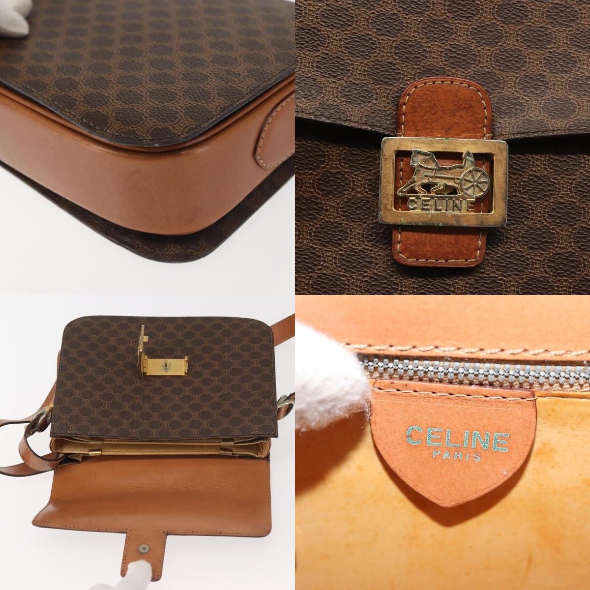 Celine CELINE Macadam Canvas Shoulder Bag Pvc Leather Brown Gold Size ONE SIZE - 11 Thumbnail