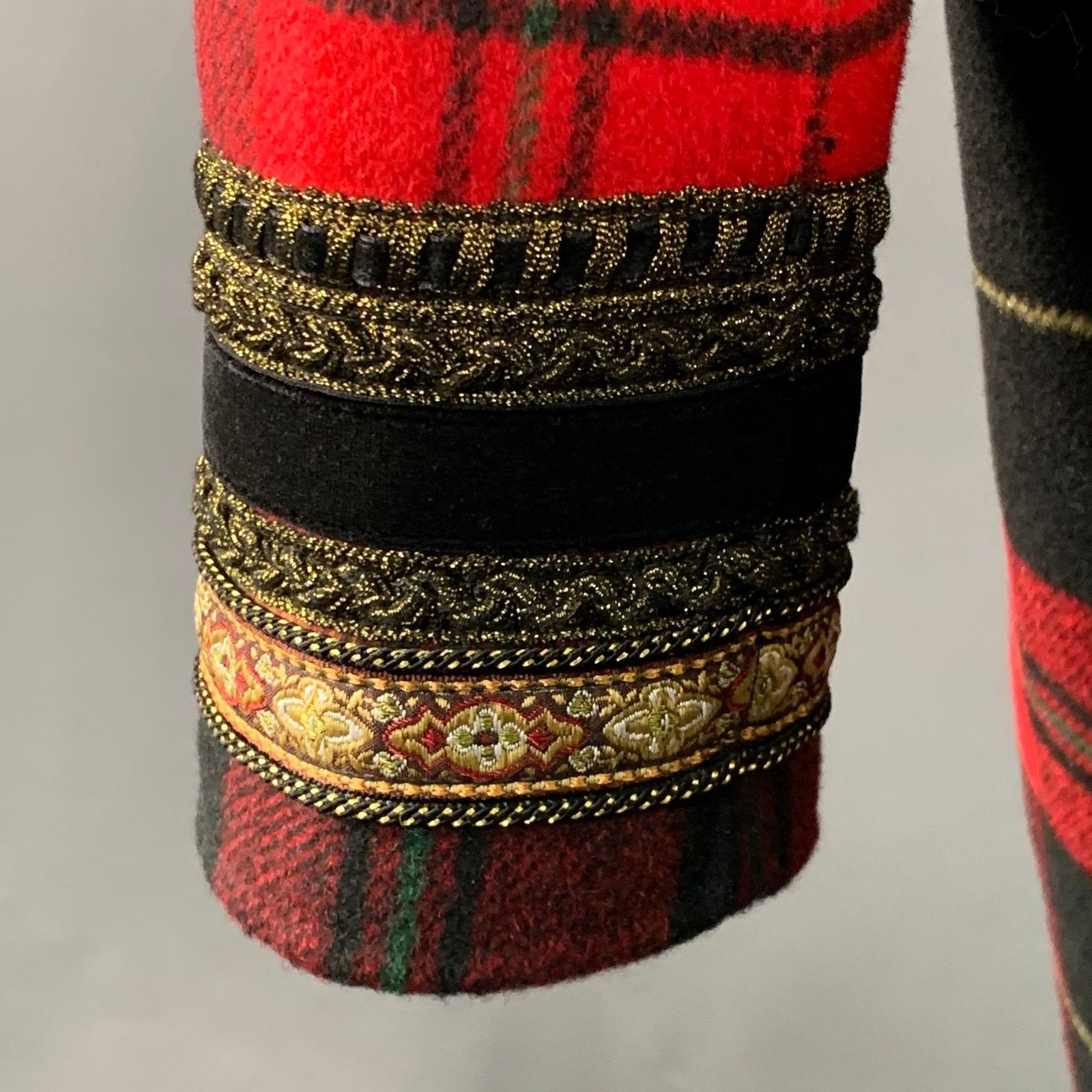 The Kooples Size S Red Black Yellow Wool Blend Plaid Notch Lapel Coat Size S / US 4 / IT 40 - 5 Thumbnail