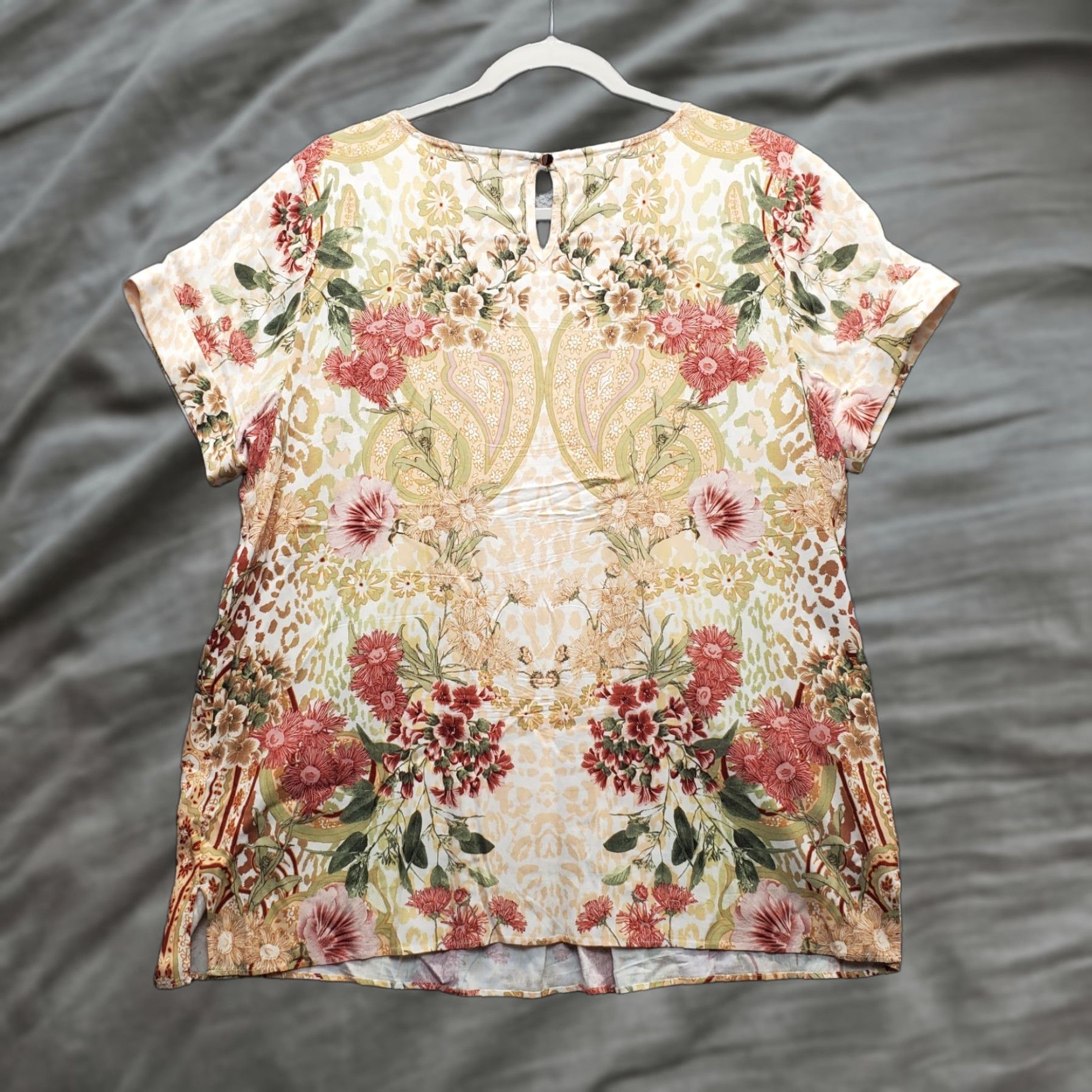 Soft Surroundings Soft Surroundings Blouse Womens Size PL Floral Short Sleeve Pullover Multicolor Shirt Size L / US 10 / IT 46 - 1 Thumbnail