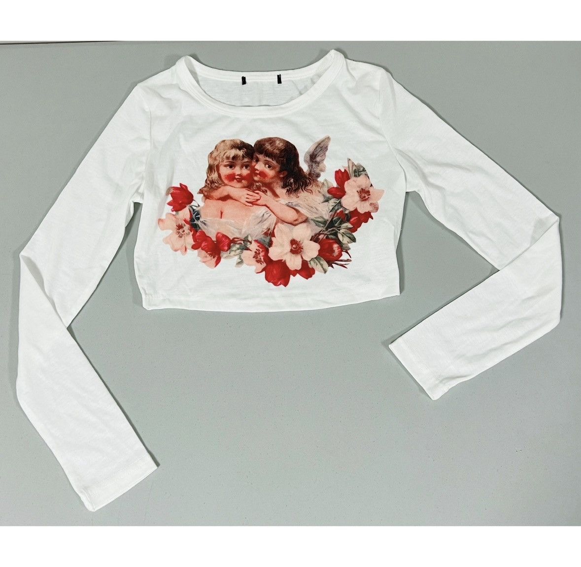 Japanese Brand White Fairy Cherub Angel Floral Crop Top Tee Shirt Size S 👼🏻♥️ Size S / US 4 / IT 40 - 1 Thumbnail