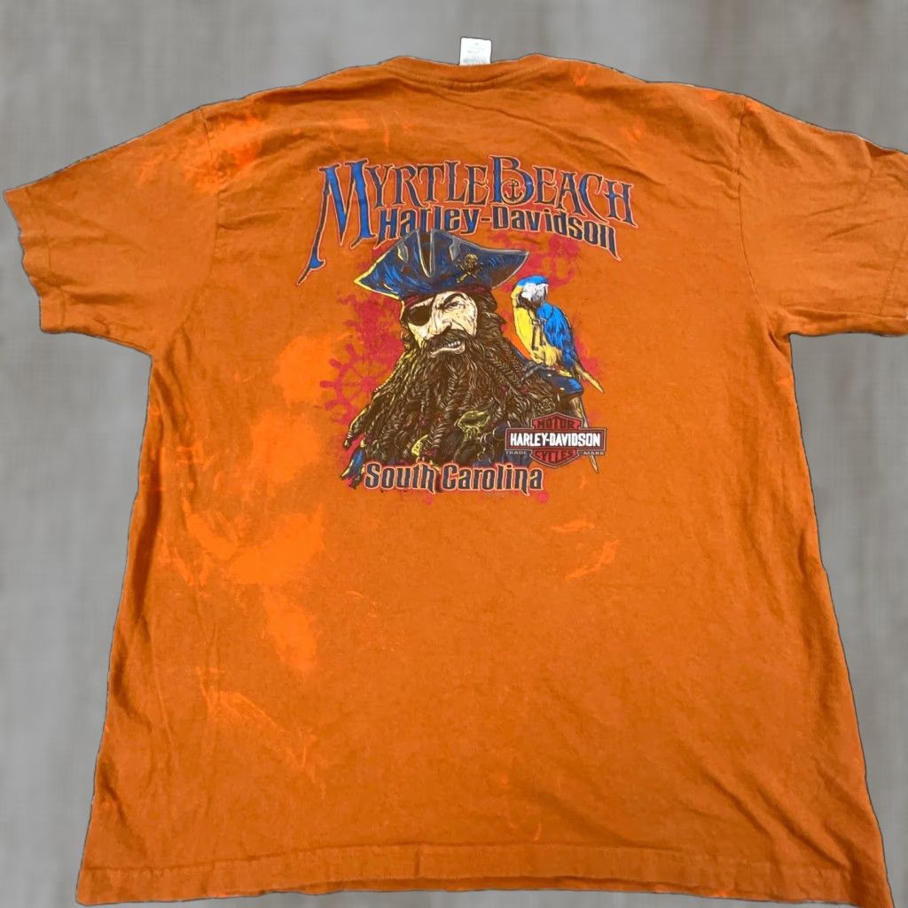 Harley Davidson Harley-Davidson Shirt Men XL Orange Tee Faded Skull Wings 80s Retro Logo Graphic T-Shirt Size US XL / EU 56 / 4 - 1 Thumbnail