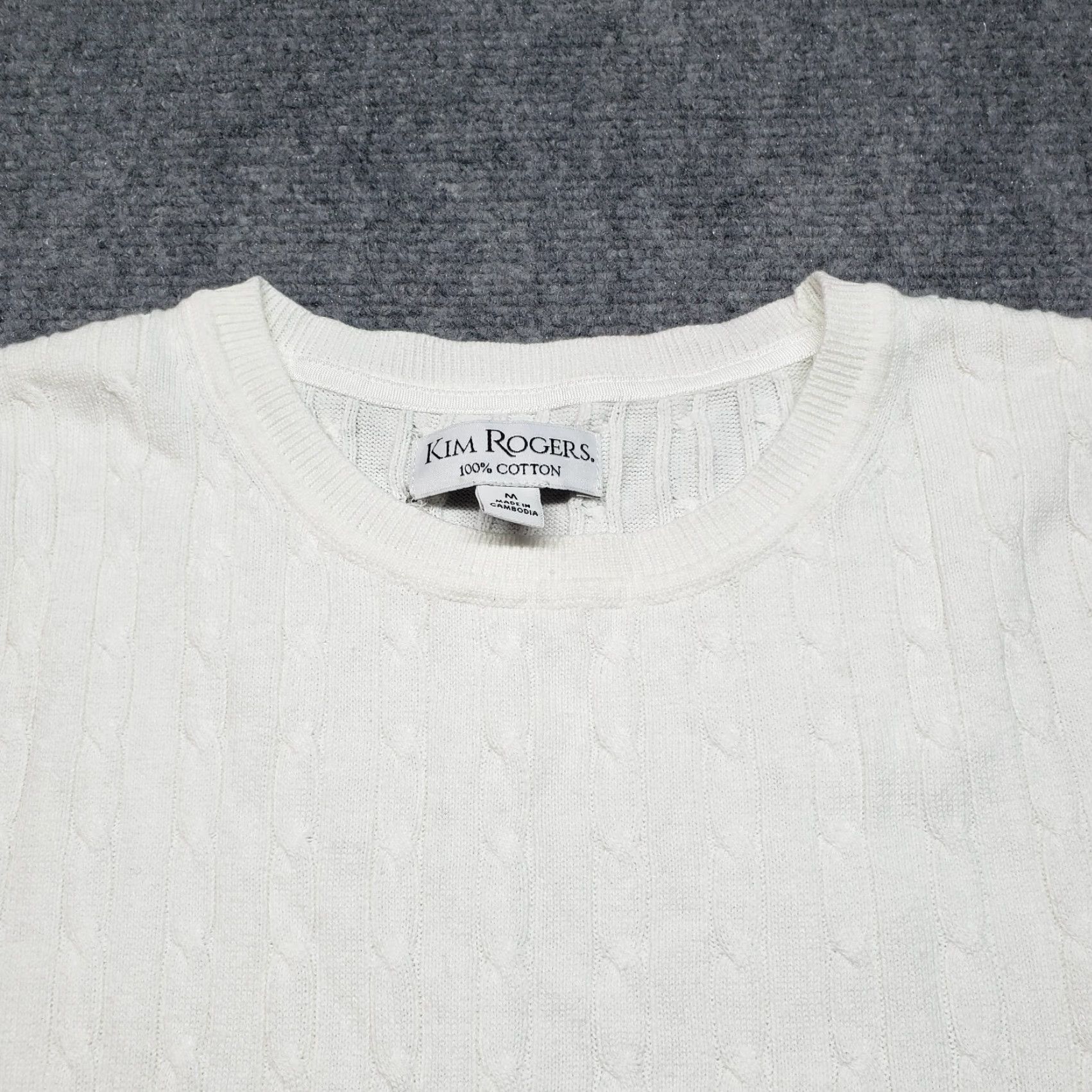 Vintage Kim Rogers Sweater Womens M White Cotton Crew Neck Long Sleeve Pullover Knit Size M / US 6-8 / IT 42-44 - 2 Thumbnail
