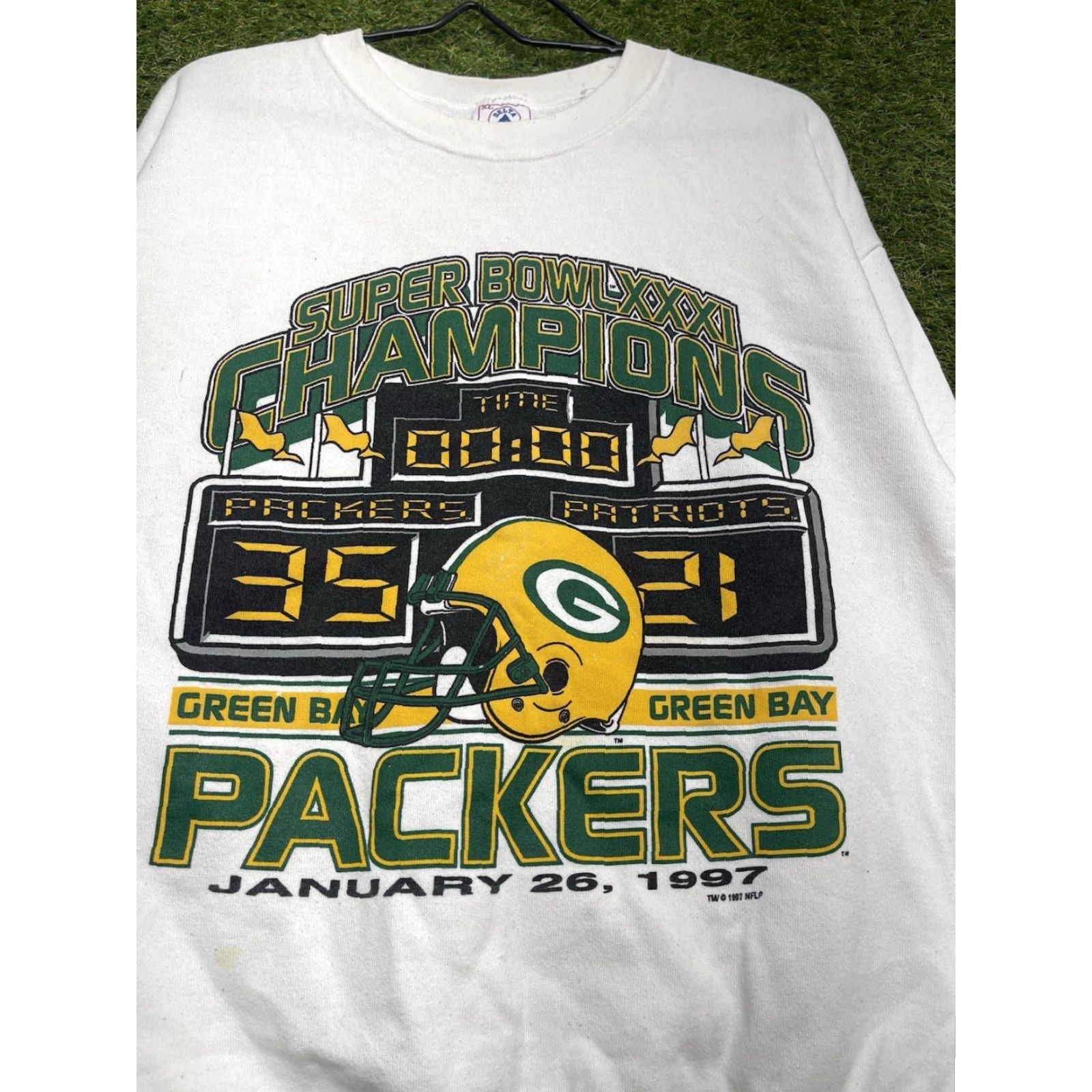 Delta VINTAGE Green Bay Packers Sweatshirt Pullover Mens XL White 90s NFL Super Bowl XXXI Size US XL / EU 56 / 4 - 2 Thumbnail