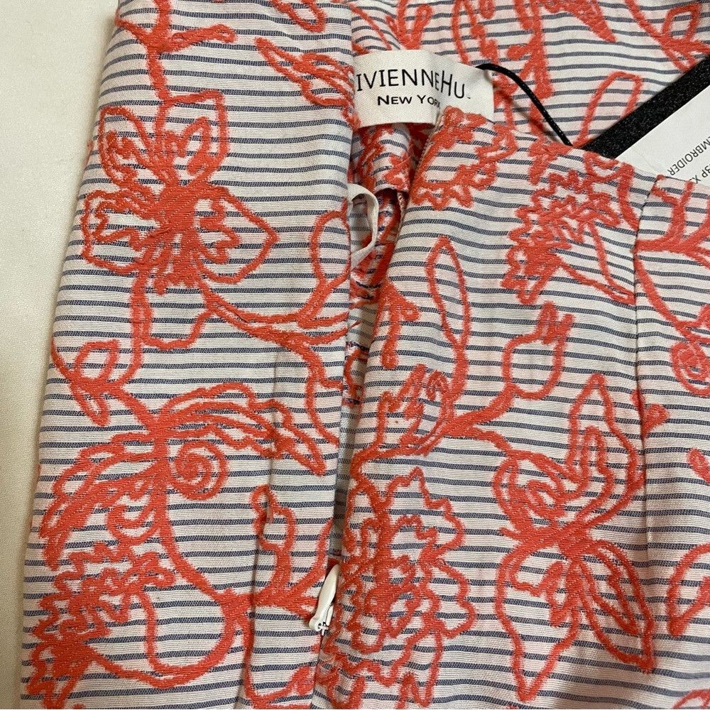 Other NWT New Vivienne Hu Cotton Coral Floral Embroidered Pants S Size 26" / US 2 / IT 38 - 8 Thumbnail