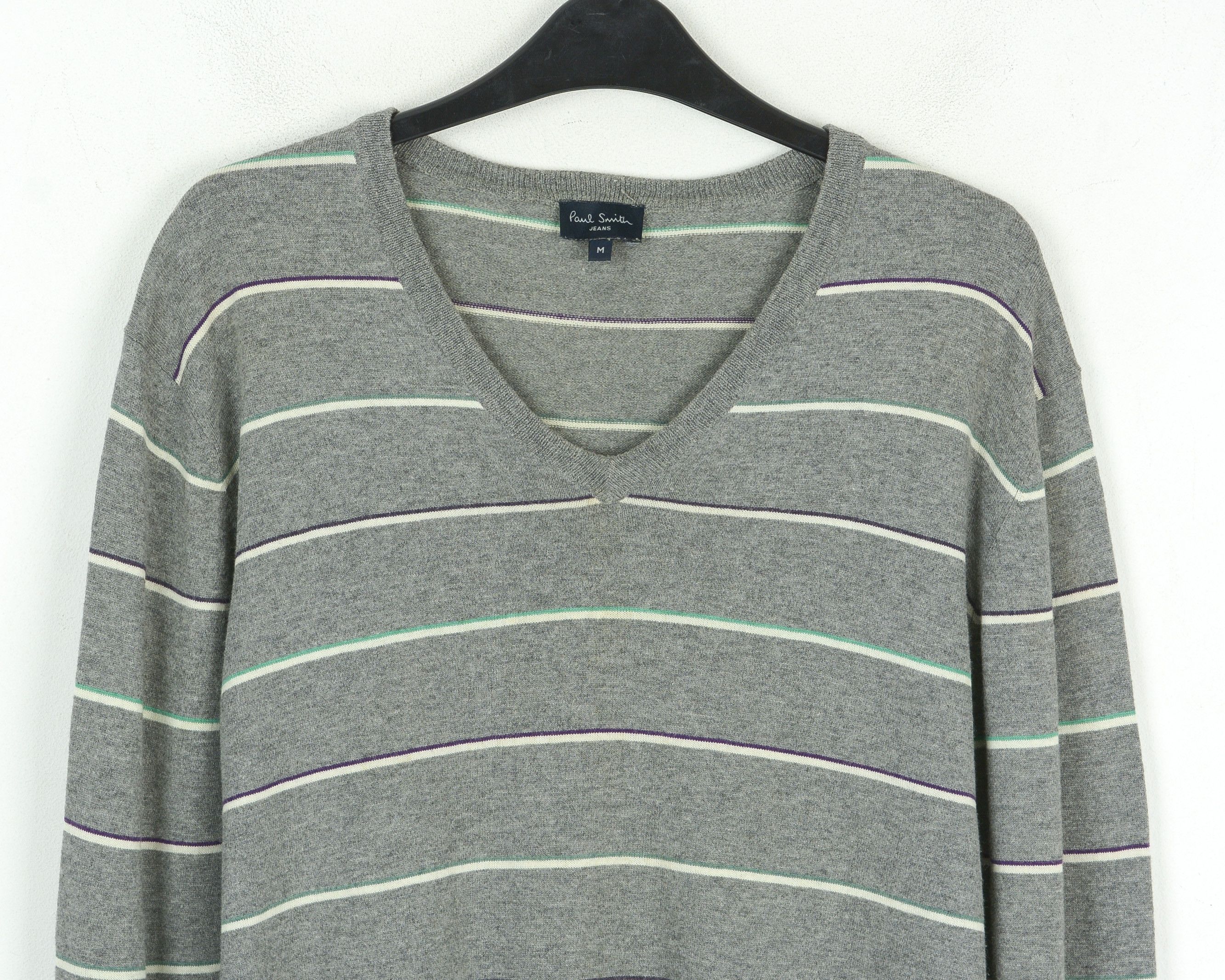 Paul Smith Cotton V-Neck M Sweater Striped Jumper Pullover Top Knit Size US M / EU 48-50 / 2 - 2 Thumbnail