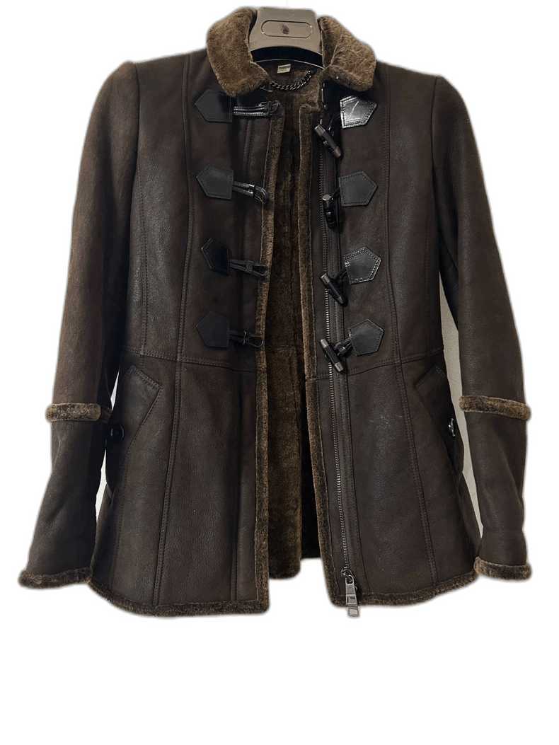 Burberry Burberry Classic Brown Shearling Coat with Toggle Closure- Size S / US 4 / IT 40 - 1 Thumbnail