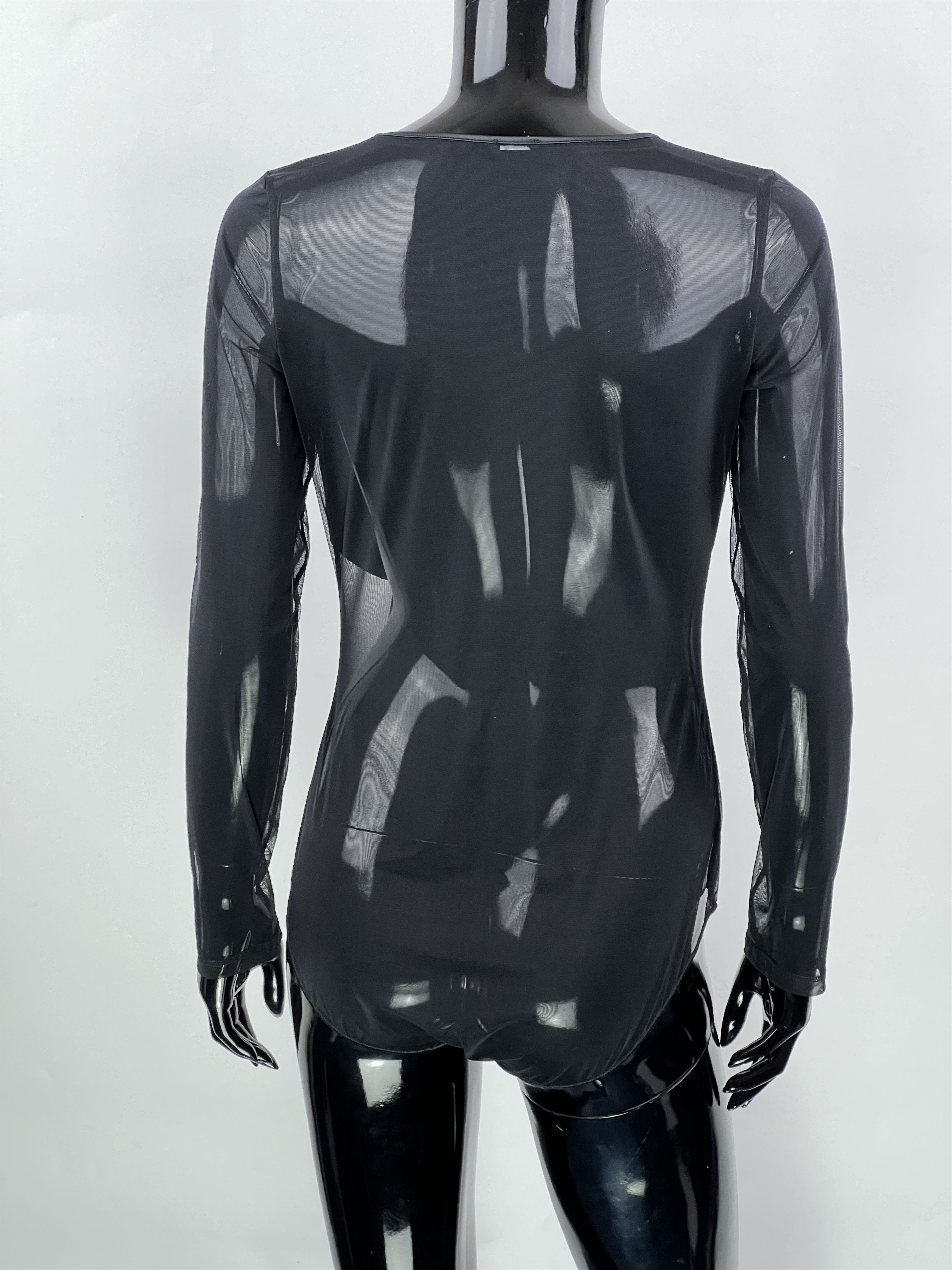 Designer Oroblu Black Mesh Long Sleeve Bodysuit Size M Size M / US 6-8 / IT 42-44 - 5 Thumbnail