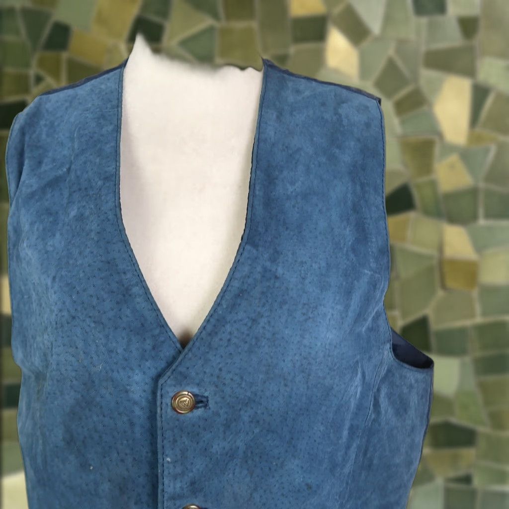 Vintage VINTAGE Saddlery Navy Blue Pig Suede Leather Western Vest Mens M Size US M / EU 48-50 / 2 - 1 Thumbnail