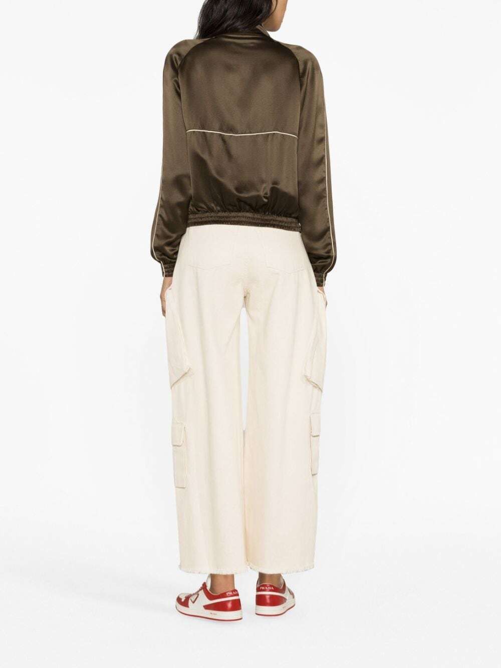 Saint Laurent Paris o1s1wg110325 736629 Veste Teddy Crepe Satin Jacket in Kaki Size XS / US 0-2 / IT 36-38 - 4 Thumbnail