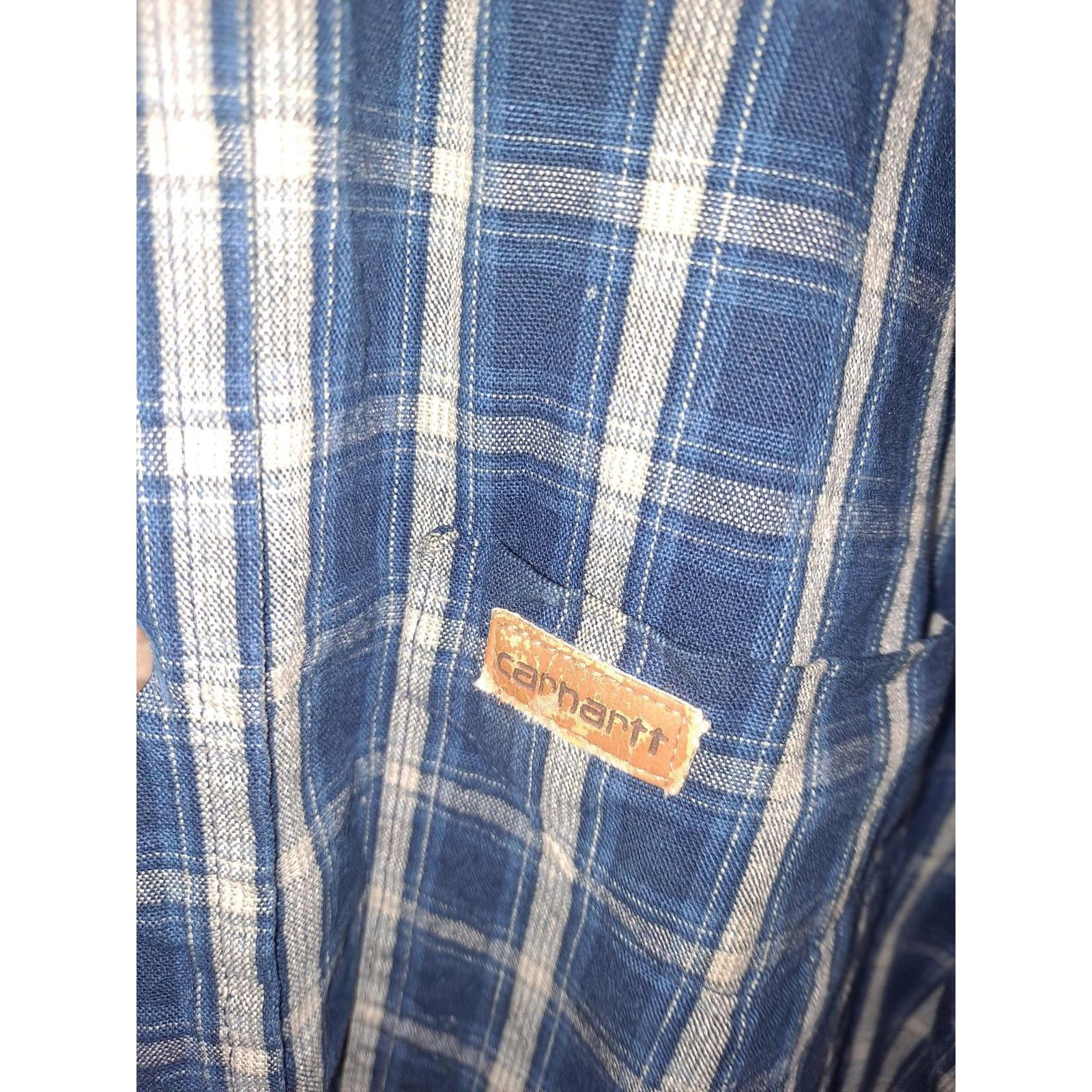 Carhartt Carhartt Blue Tan Plaid Button Up Shirt 100% Cotton Size Med Size US L / EU 52-54 / 3 - 2 Thumbnail