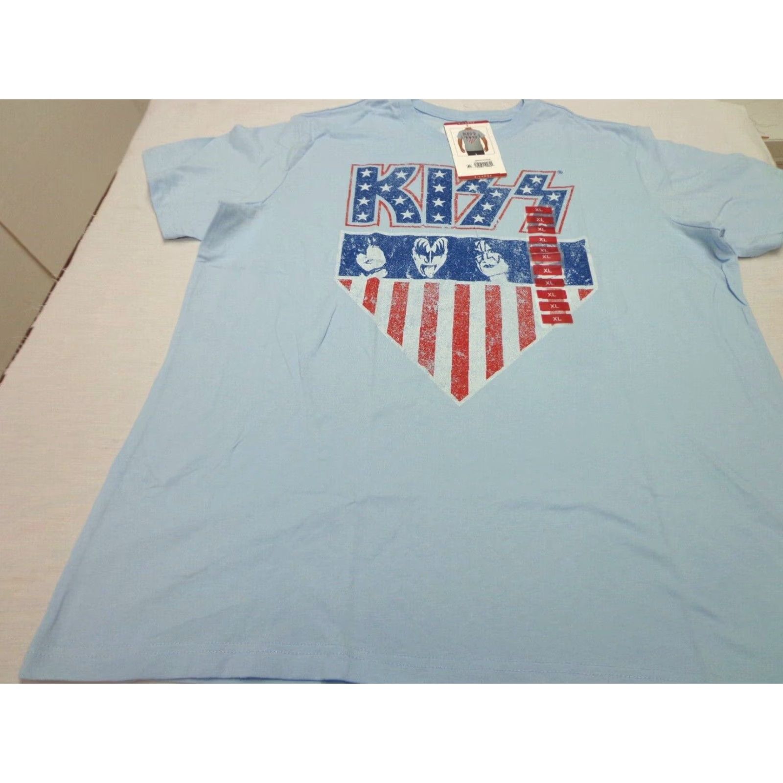 Vintage KISS T-Shirt Shirt XL Adult Regular Short Sleeve Round Neck Light Blue Cotton Blend Logo Music Size US XL / EU 56 / 4 - 2 Thumbnail