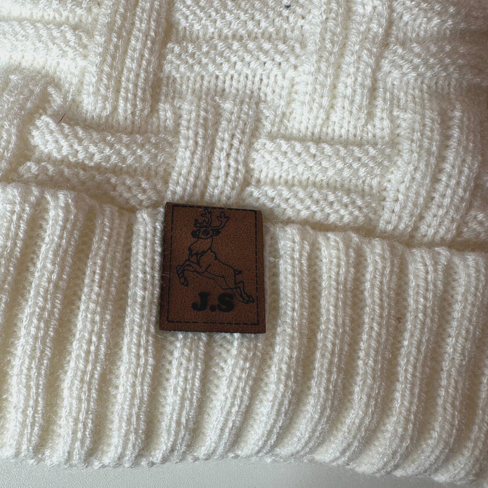 Other J.S Elk Deer Brown Patch Cream Beanie Gray Pom Pom OS Size ONE SIZE - 2 Thumbnail