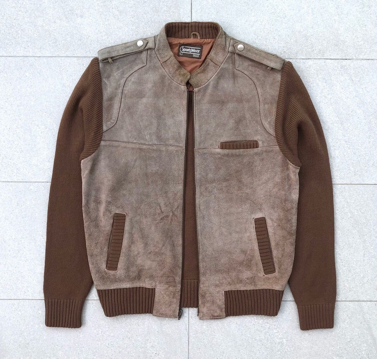 Sears Vintage70s Sears Sportwear Suede Leather Knit Sleeve Jacket Size US L / EU 52-54 / 3 - 18 Thumbnail