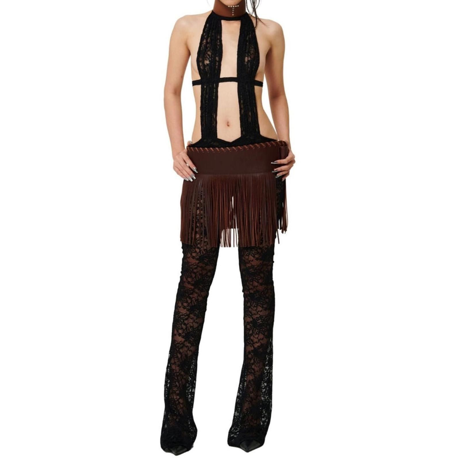 Japanese Brand Y2K Edgy Chunky Modern Belt, Tassel Wide Strap Waistband Size ONE SIZE - 5 Thumbnail