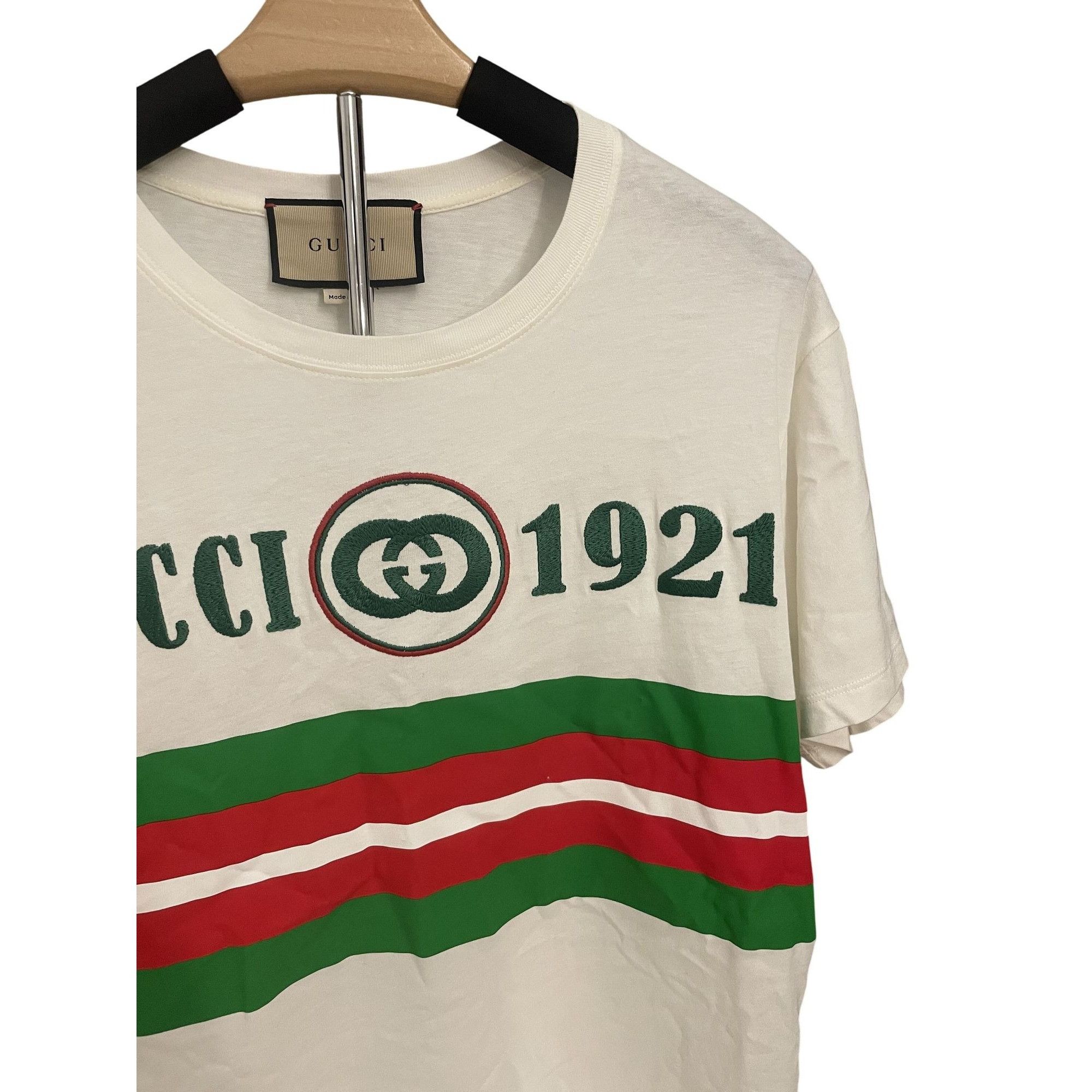 Gucci Gucci 1921 Logo White T-Shirt With Green & Red Stripes Made Size XS / US 0-2 / IT 36-38 - 3 Thumbnail
