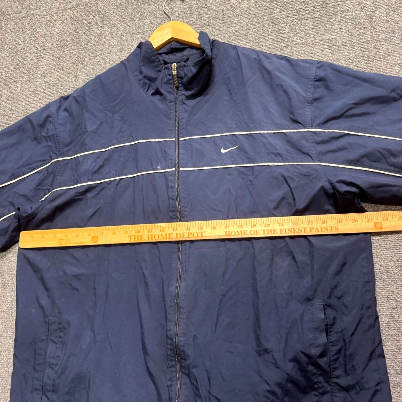 Nike VTG Nike Windbreaker Jacket 2XL Navy Blue Fullzip Striped Nylon Mens Size US XXL / EU 58 / 5 - 6 Thumbnail