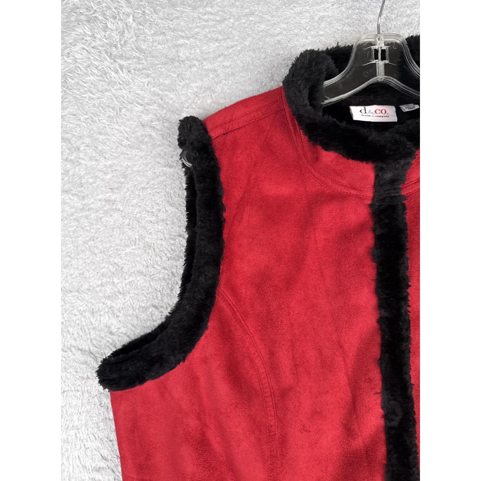 Denim & Co. Denim & Co Vest Womens L Red Faux Suede Shearling Lined Fur Trim Winter Pockets Casual Size L / US 10 / IT 46 - 6 Thumbnail