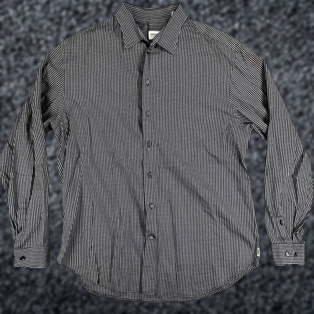 Armani Armani Collezioni Dress Shirt Mens XL Blue Striped 100% Cotton Long Sleeve Button Front Classic Fit for Business Size 46R - 1 Thumbnail