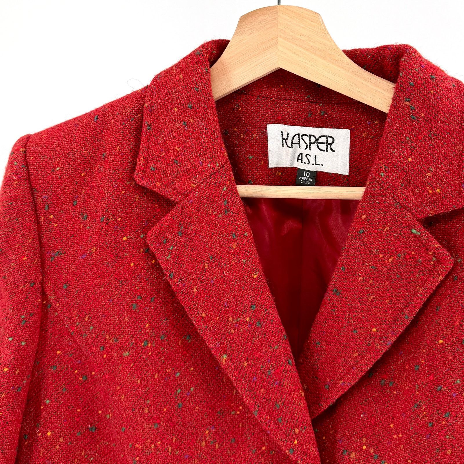 Kasper Vintage Y2K 100% Wool Red Tweed Speckled Fitted Blazer Size M / US 6-8 / IT 42-44 - 2 Thumbnail