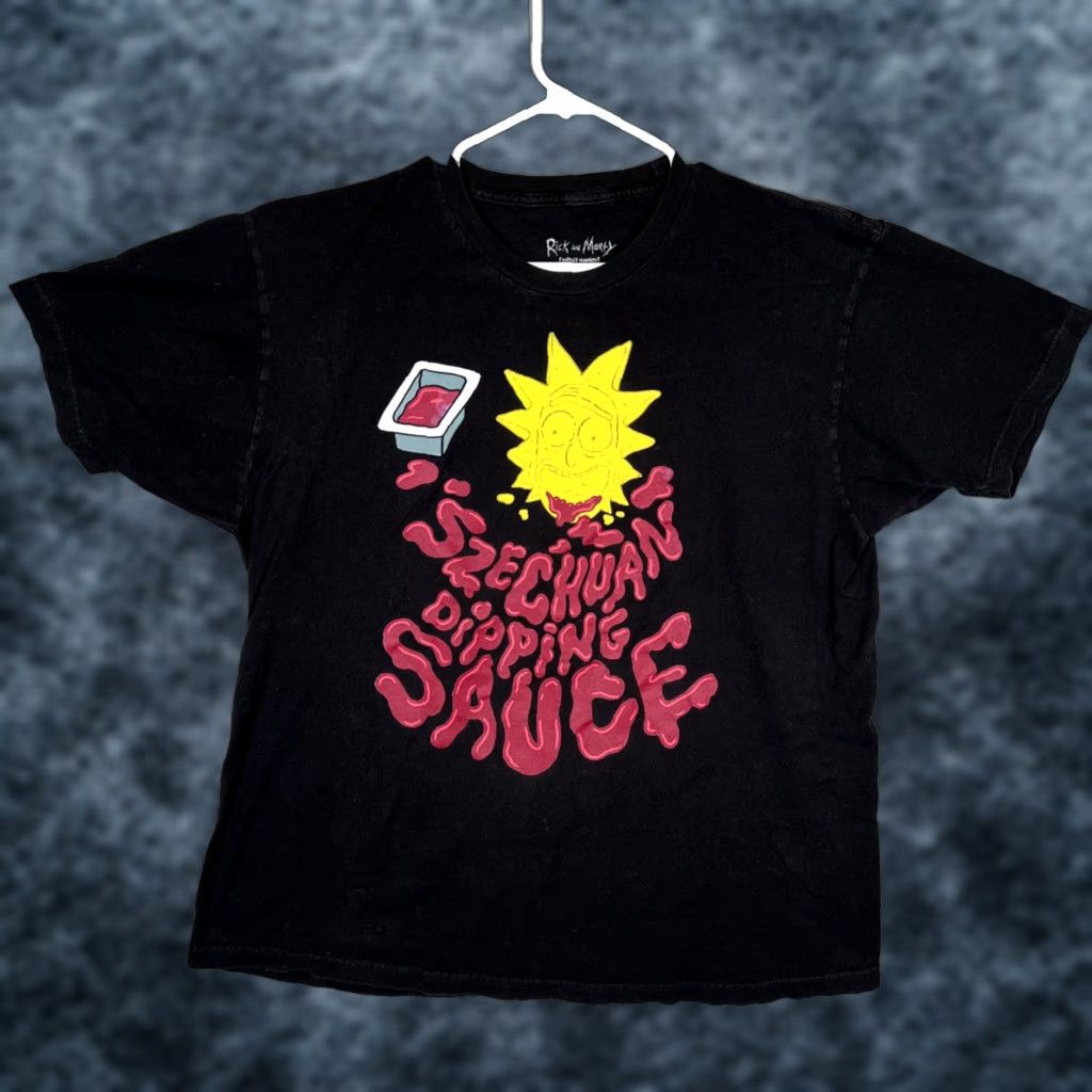 Swims Rick And Morty Szechuan Dipping Sauce Shirt Adult XL Black Mens T-Shirt Short Sleeve Crew Neck Cotton Graphic Print Adult Swim TV Size US XL / EU 56 / 4 - 1 Thumbnail