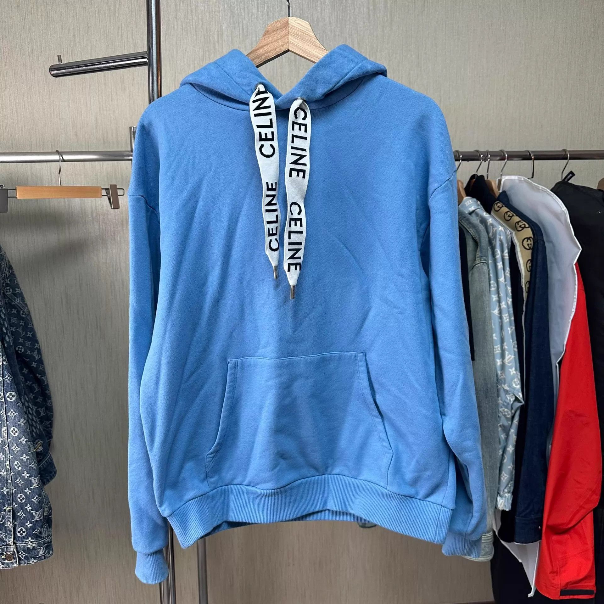 Celine CELINE Logo Print Hoodie Men's Gray Blue M Size US M / EU 48-50 / 2 - 1 Thumbnail