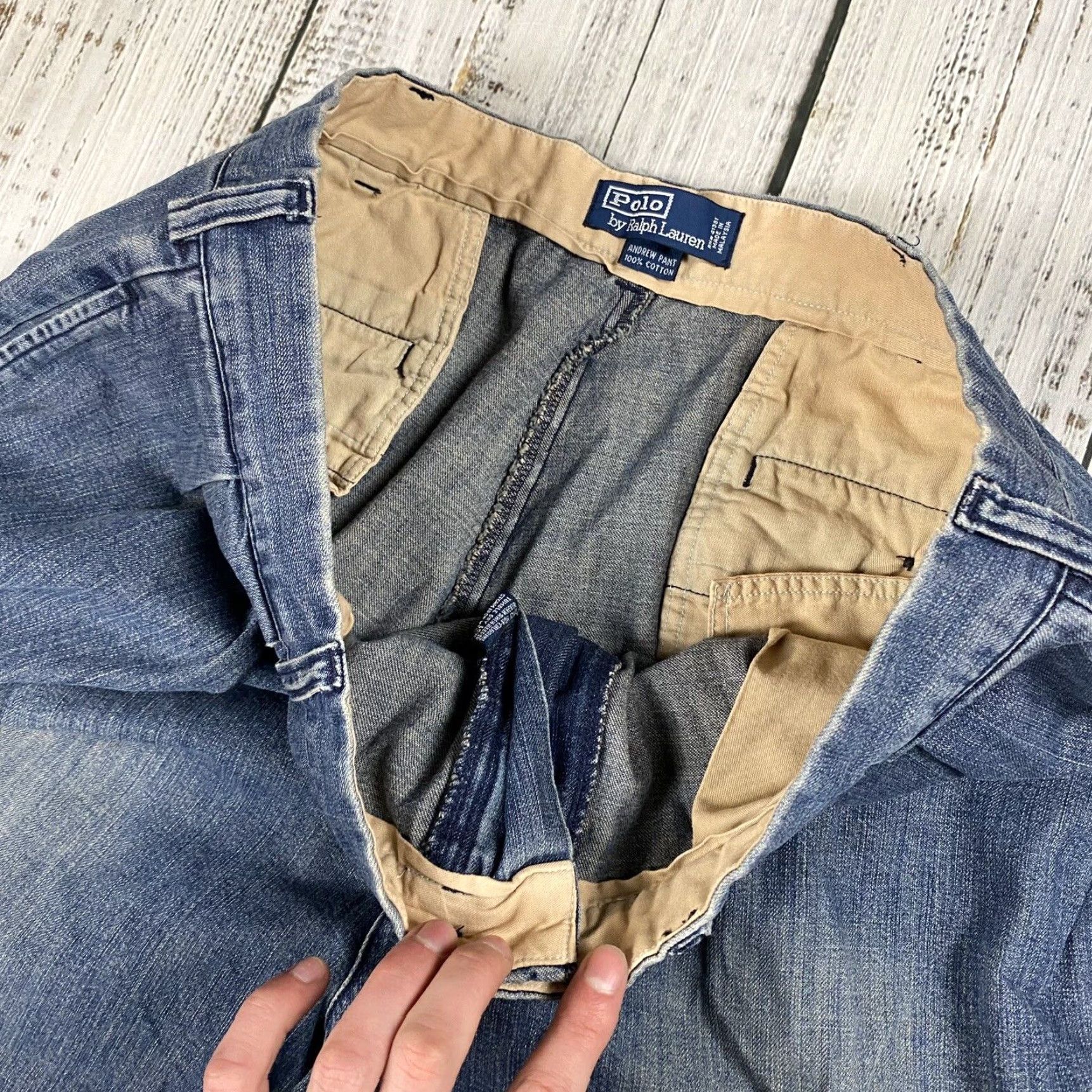 Polo Ralph Lauren VINTAGE Polo Ralph Lauren Men Pants 38 Blue Chambray Andrew Pant High Rise Workwear 90s Size US M / EU 48-50 / 2 - 4 Thumbnail