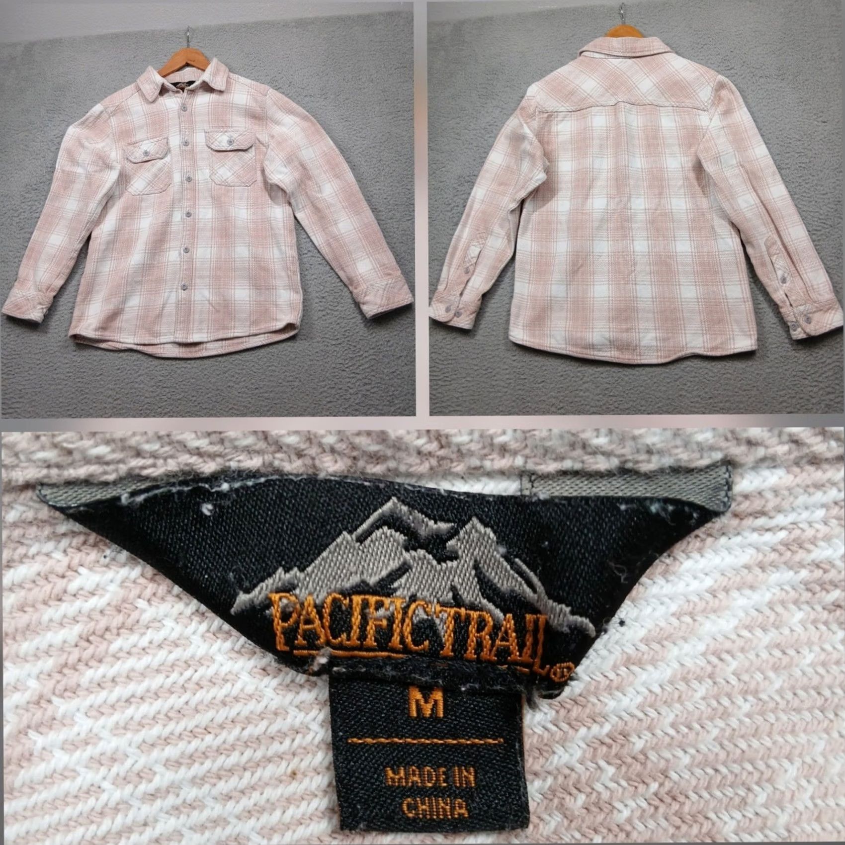Pinko Pacific Trail Mens Medium Pink Beige Plaid Flannel Shirt Button Front Size US M / EU 48-50 / 2 - 2 Thumbnail