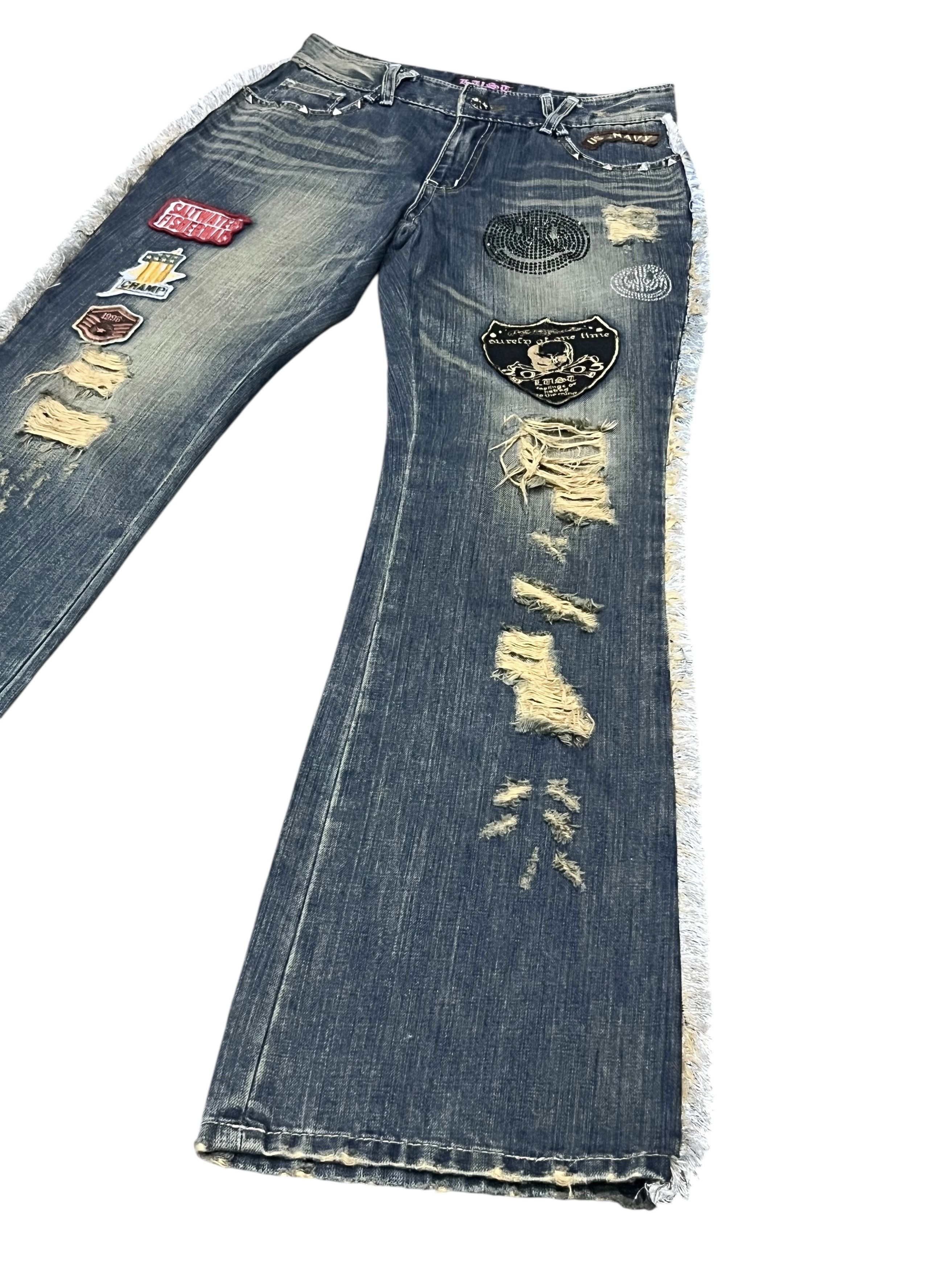 Japanese Brand LUSC Distressed Flare Jeans Patchwork, Ripped, Raw Hem Rare Size 28" / US 6 / IT 42 - 12 Thumbnail