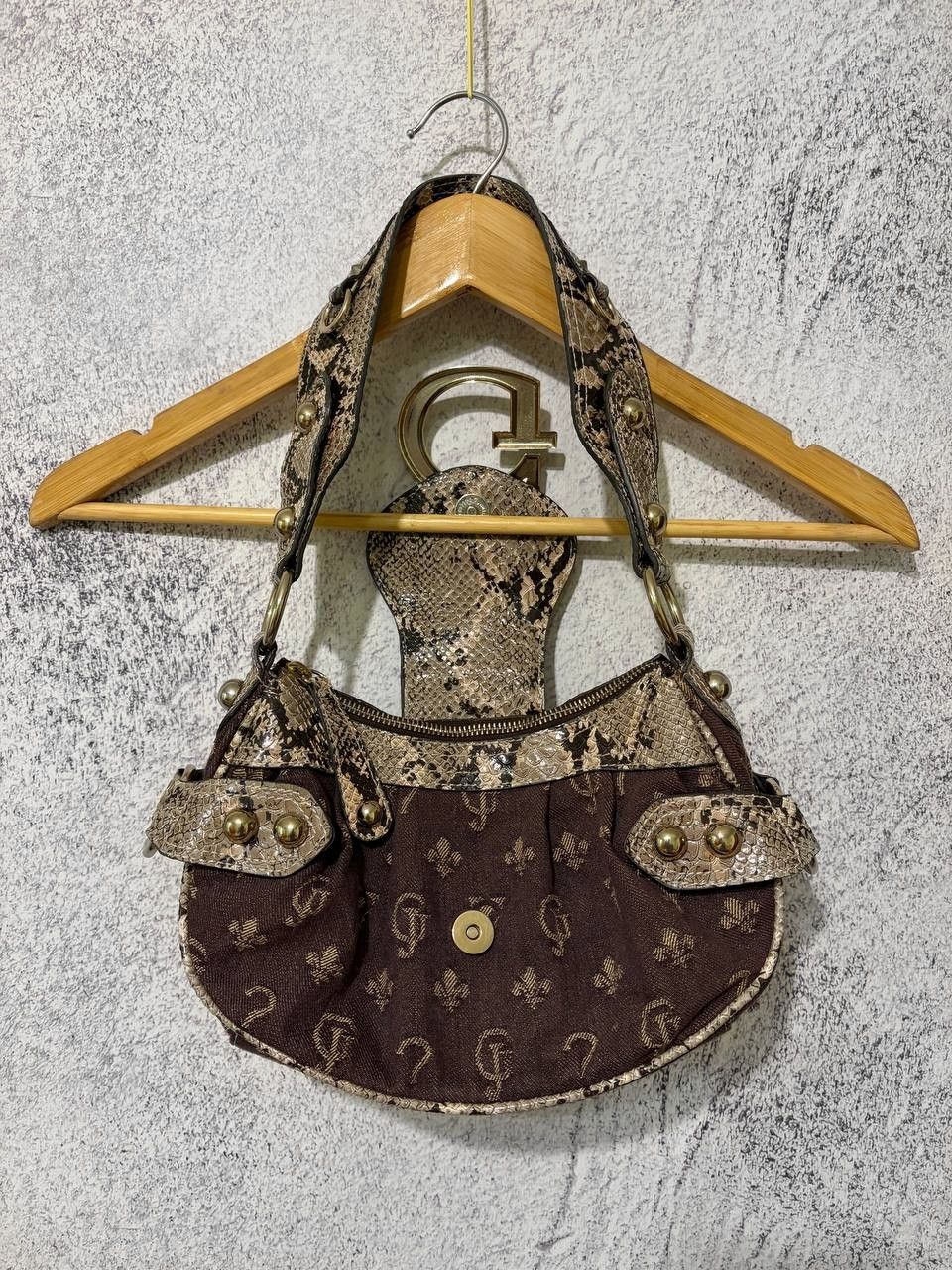 Guess Vintage GUESS Y2K Brown Monogram Snake Print Bag Large GLogo Size ONE SIZE - 7 Thumbnail