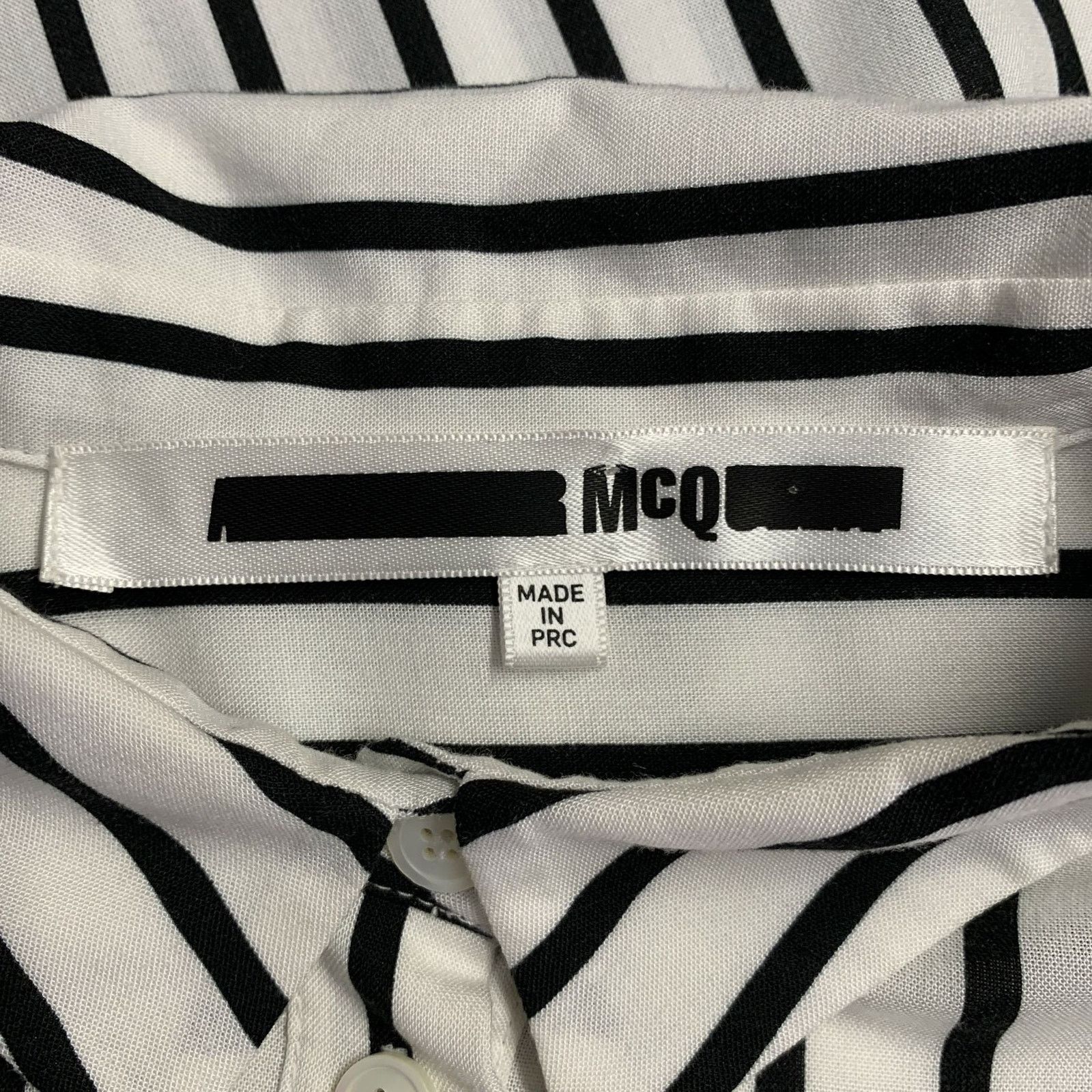 McQ Alexander McQueen L Black White Viscose Stripe Tunic Shirt Size L / US 10 / IT 46 - 5 Thumbnail