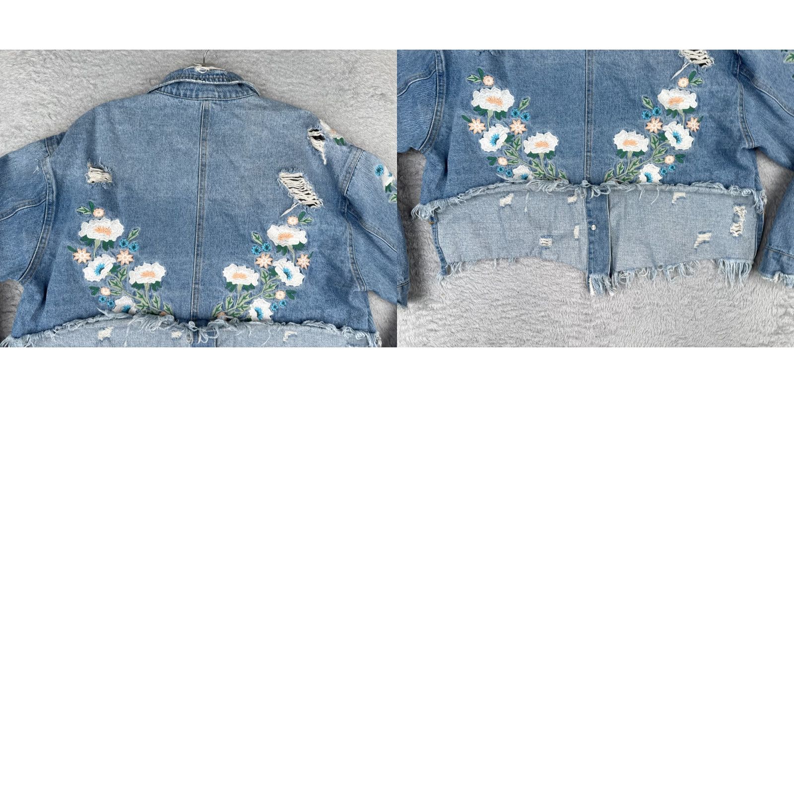 Vintage Dance & Marvel Jacket Womens Large Blue Denim Jean Distressed Floral Embroidered Size 40" / US 18 - 9 Thumbnail